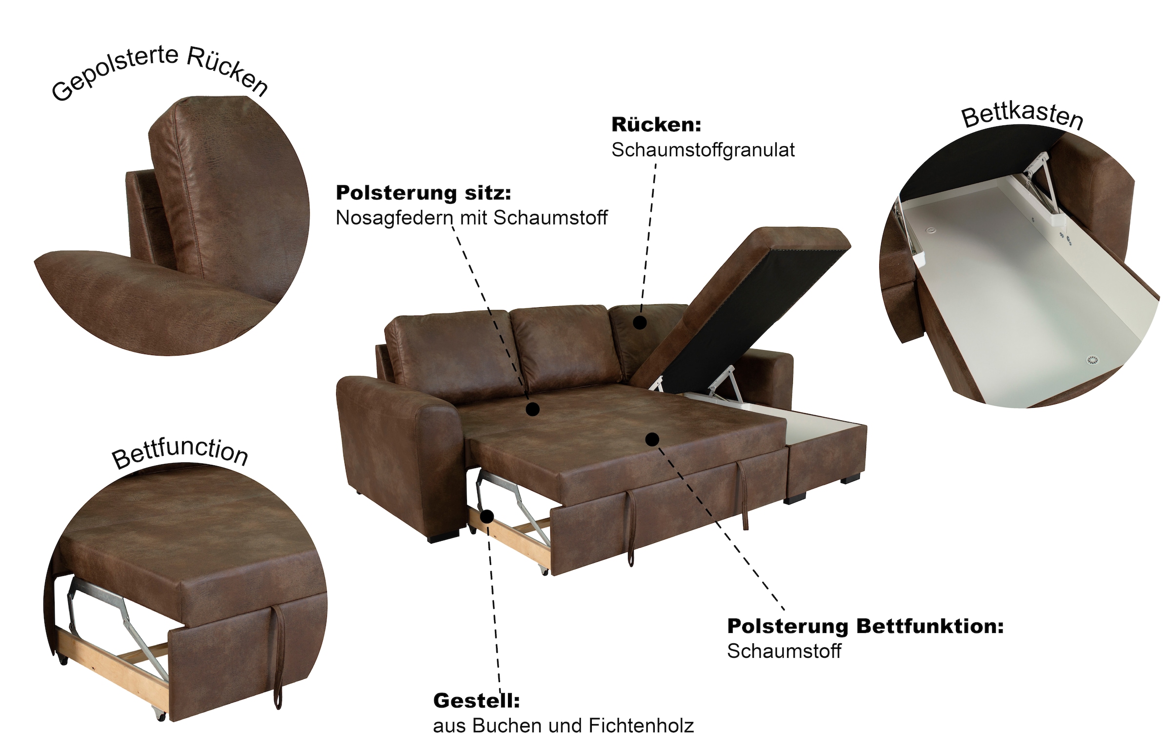 Trends by HG Canapé d'angle »Poll L-Form, B: 245 cm« mit Bettfunktion & Bettkasten
