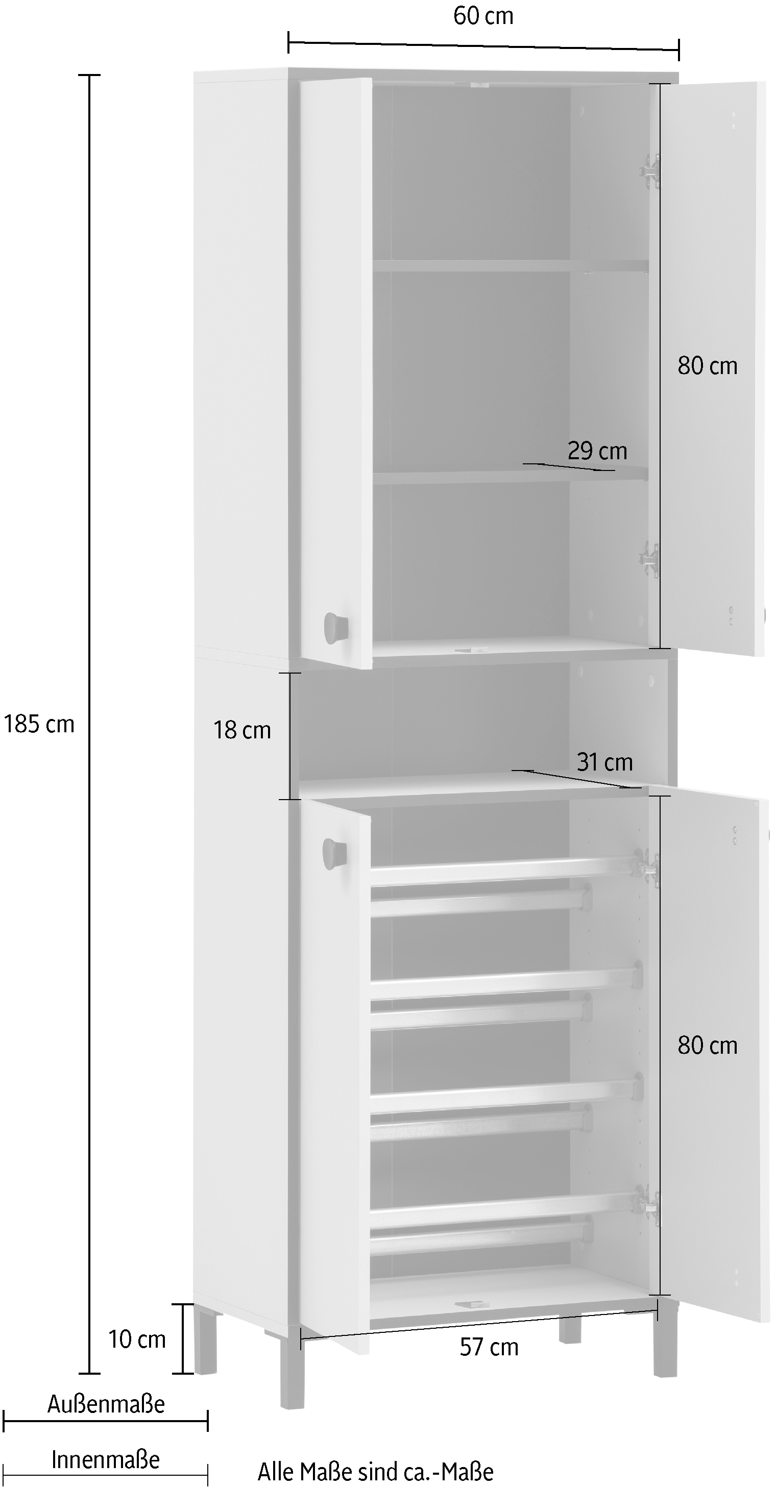 Schildmeyer Schuhschrank »Edda, Breite 60 cm, Metallgriffe, Platz für 12 Paar Schuhe« Made in Germany