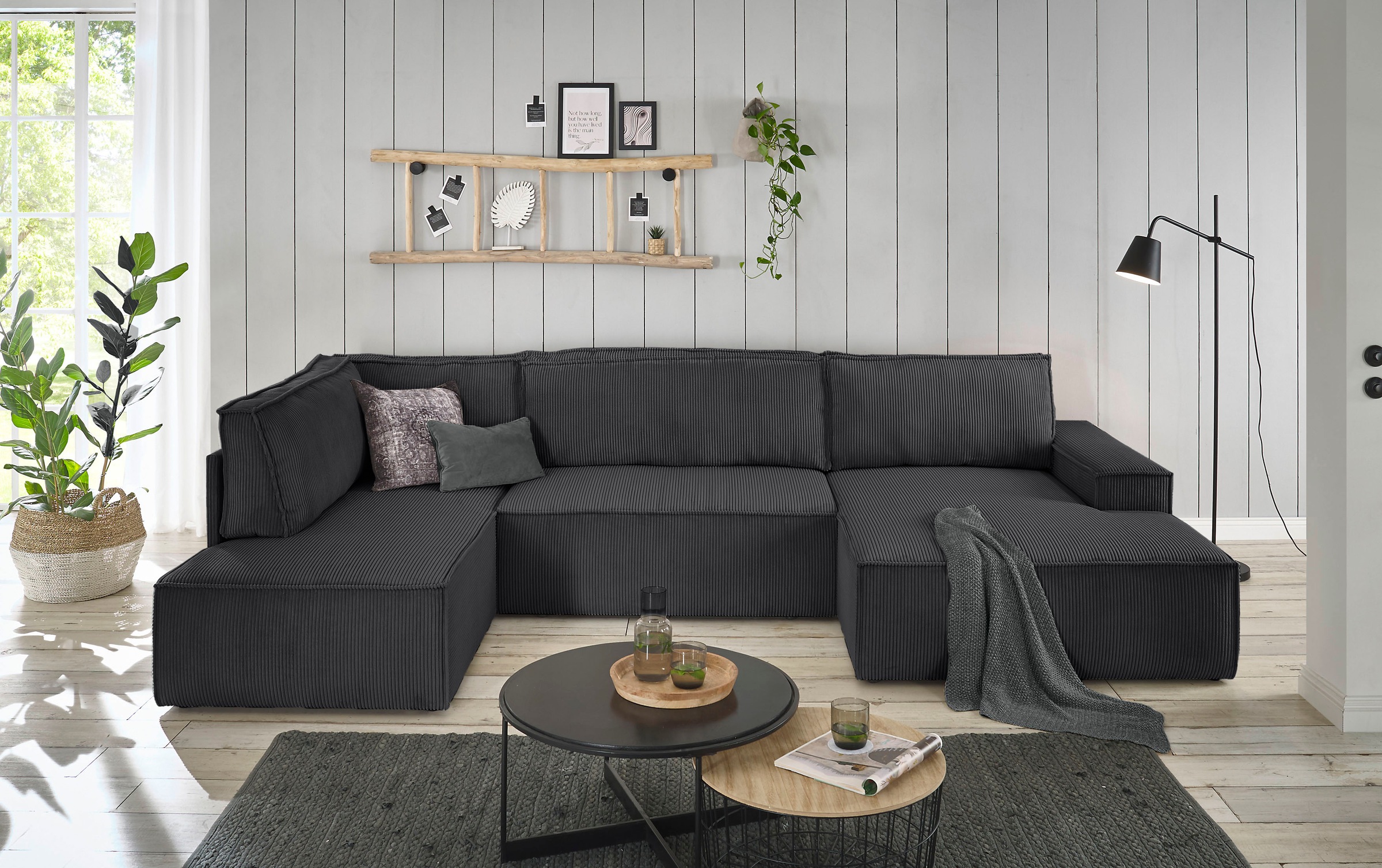 Home affaire Paysage de salon »SHERWOOD U-Form, 329 cm - OTTO. Verlässliche Qualität.« Schlaffunktion m. Bettkasten (194x139 cm), Cord, Vintage, Samtvelours