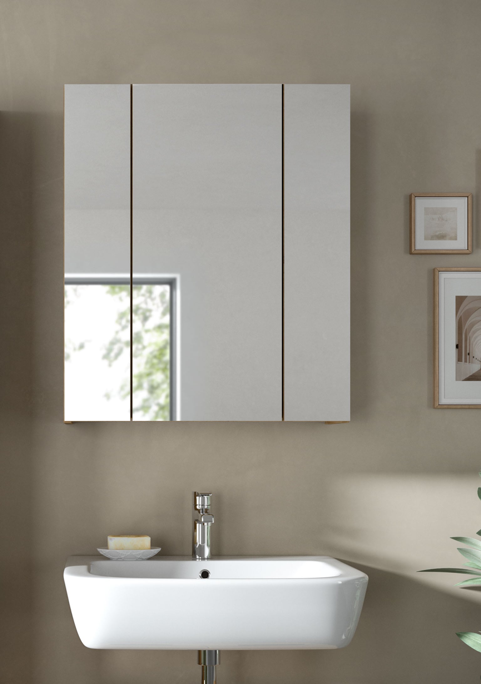 INOSIGN Armoire de toilette »Malmö, Breite 60 cm, 3 Spiegeltüren, 9 Fächer, 6 Einlegeböden« 1 cuis tlg. Florenz, Spiegelschrank 3-Türig, Artisan Oak NB, 9 Fächer