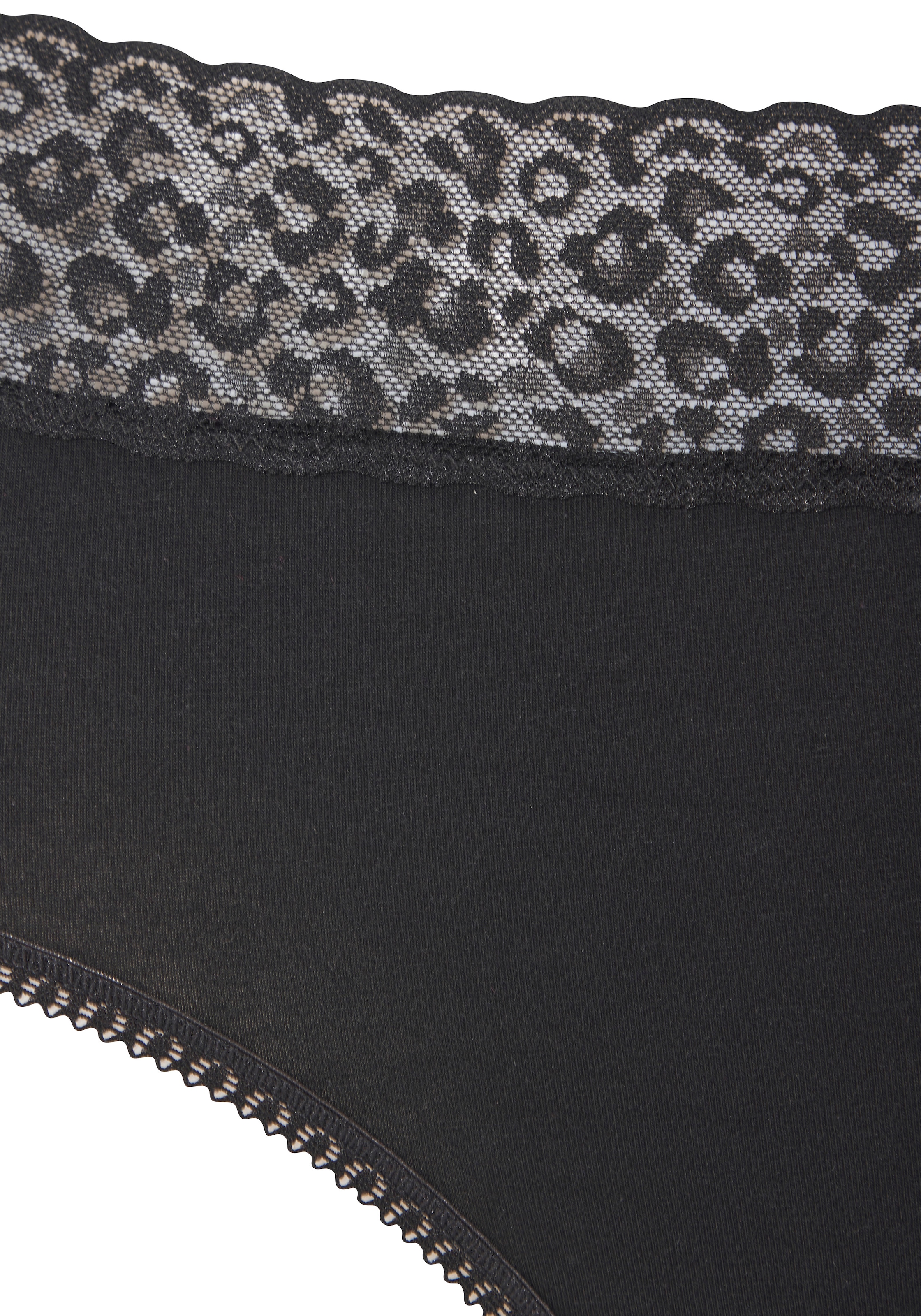 LASCANA Culotte haute pack de 4,  en coton élastique avec dentelle léopard à la ceinture