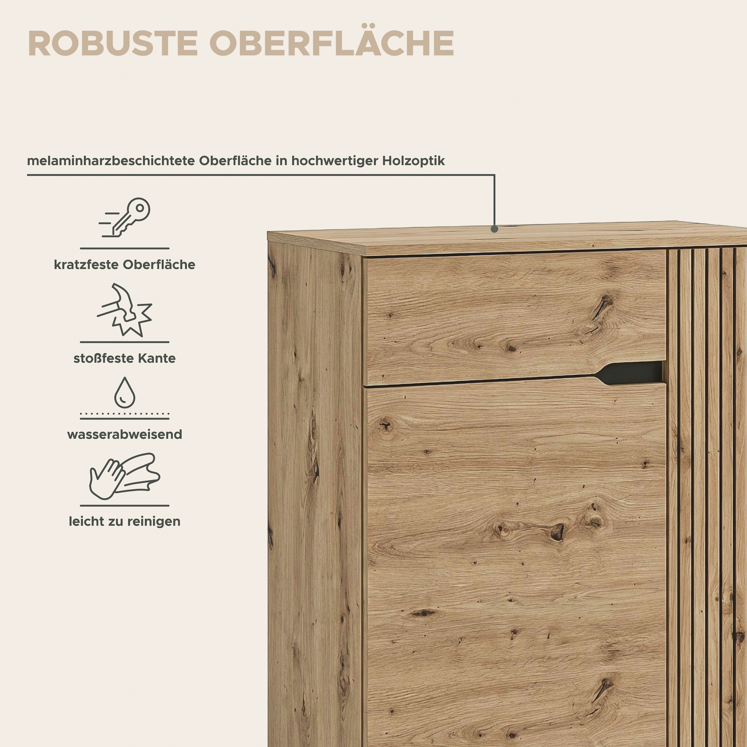 GOODproduct Commode à chaussures »FJELL, Breite 80cm, 2 Türen, 1 Schubkasten, 3 Einlegeböden, 5 Fächer« Armoire de rangement, armoire à chaussures, commode, buffet, vaisselier