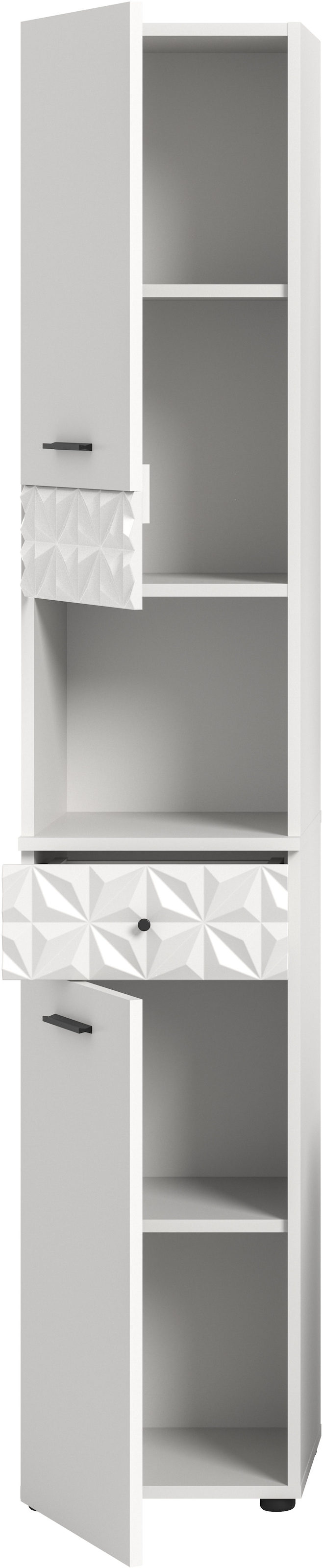 welltime Hochschrank »VICENZA, TOPSELLER!, Höhe 187cm, mit Schubkasten & Ornamentabsetzung« Mehrzweckschrank, Universalschrank, Badschrank, Badhochschrank