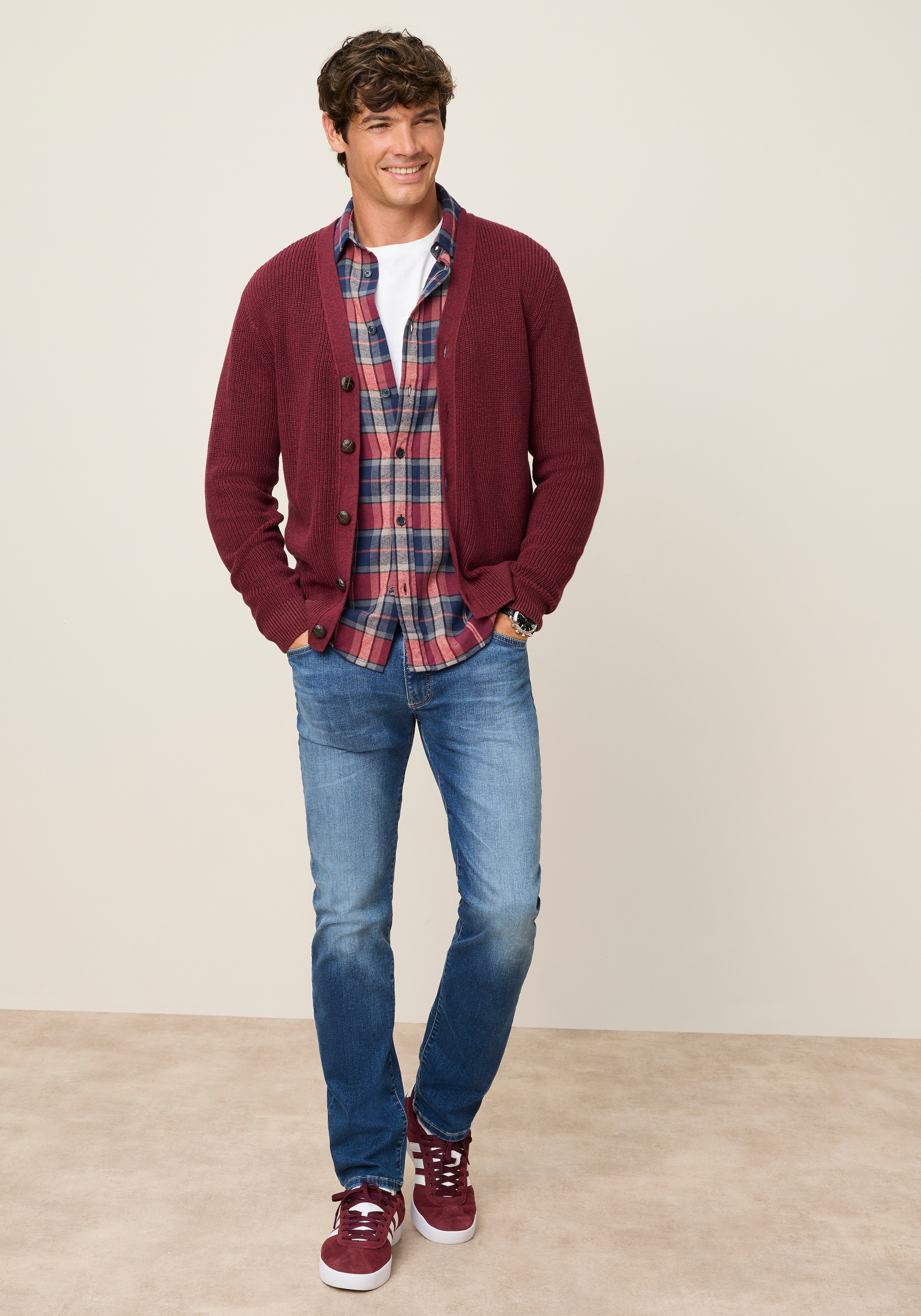 Man's World Veste en tricot »Neue Kollektion! Highlight Rippenqualität« coupe régulière, aspect chiné, avec patte de boutonnage, manches longues