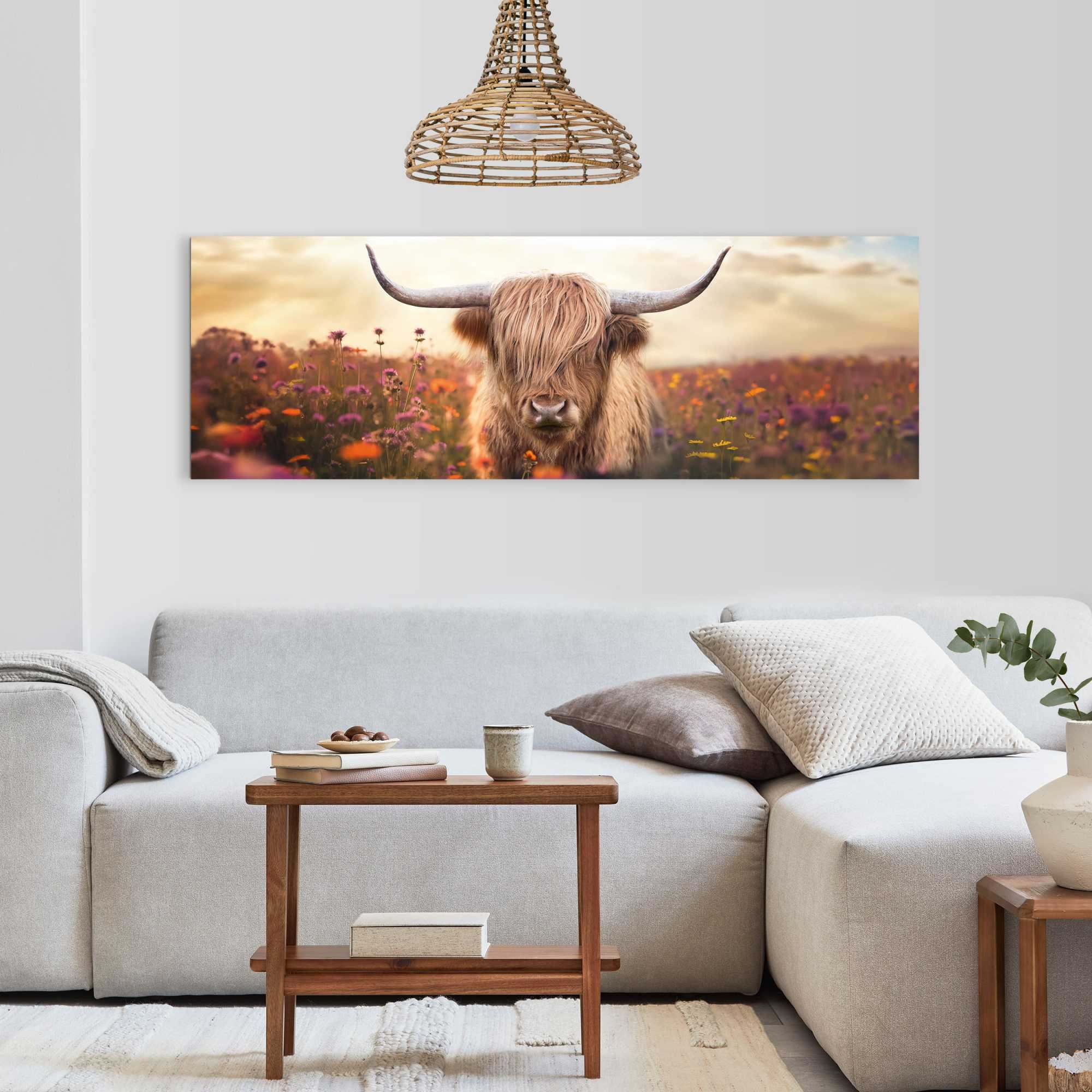 Reinders! Panneau déco »Frühlingshochländer« Salon - marron - MDF - animaux - 156x52 cm