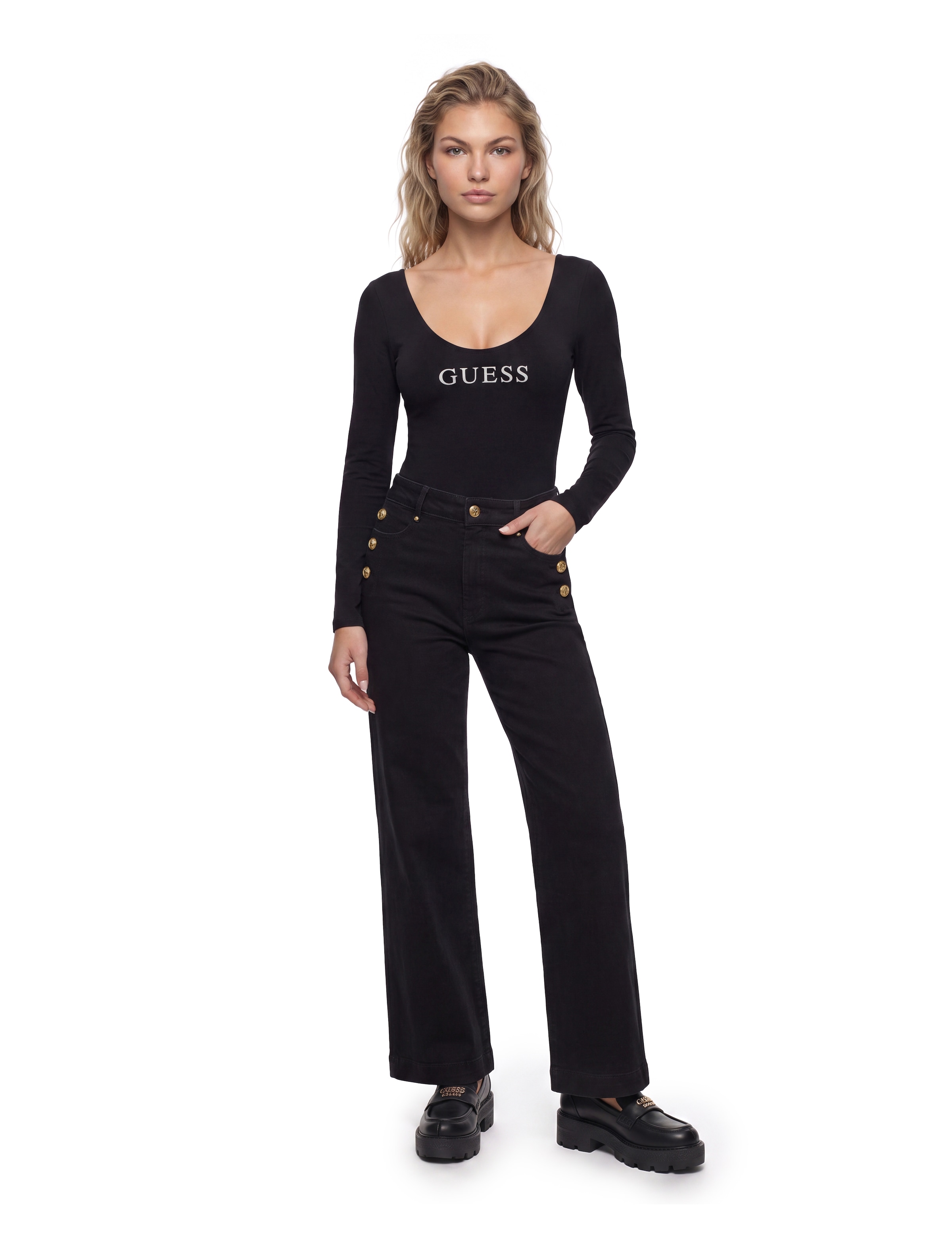 Guess Body »NEW CARRIE LS« mit tiefem Rückenausschnitt, Baumwoll-Modal-Mix