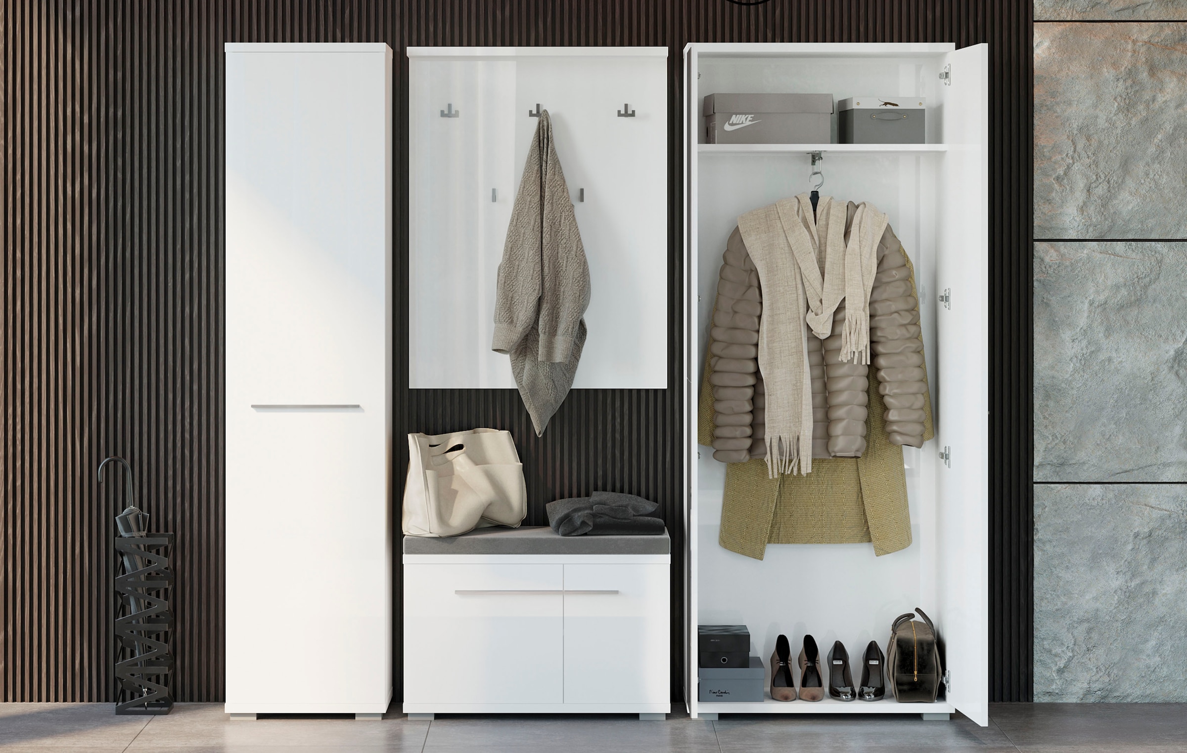 GOODproduct Garderobenschrank »Piano« UV lackiert, hochglänzend, Soft-Close Funktion, mit Spiegel