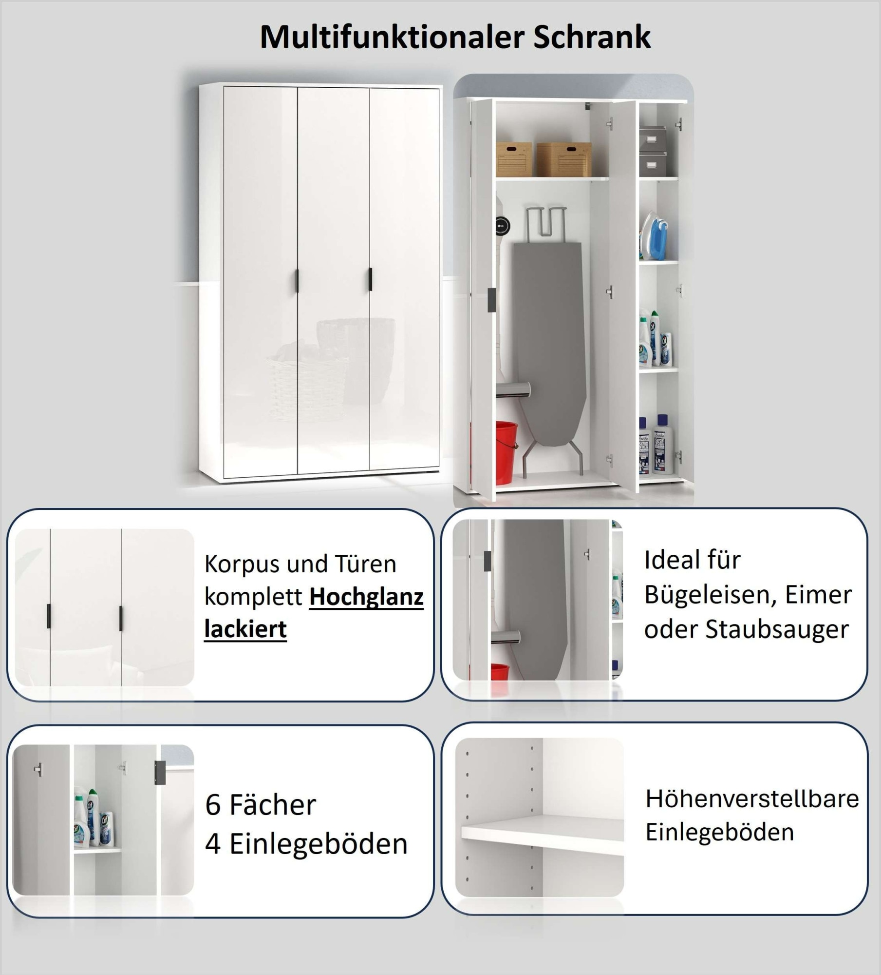 Home affaire Armoire multi-usages »JOLLY, Stauraumschrank , Breite 107 cm , Höhe 178 cm« 1 cuis tlg. 3 Türen,3 kleine ,1 grosser Einlegeboden- Schrank hochglanz lackiert