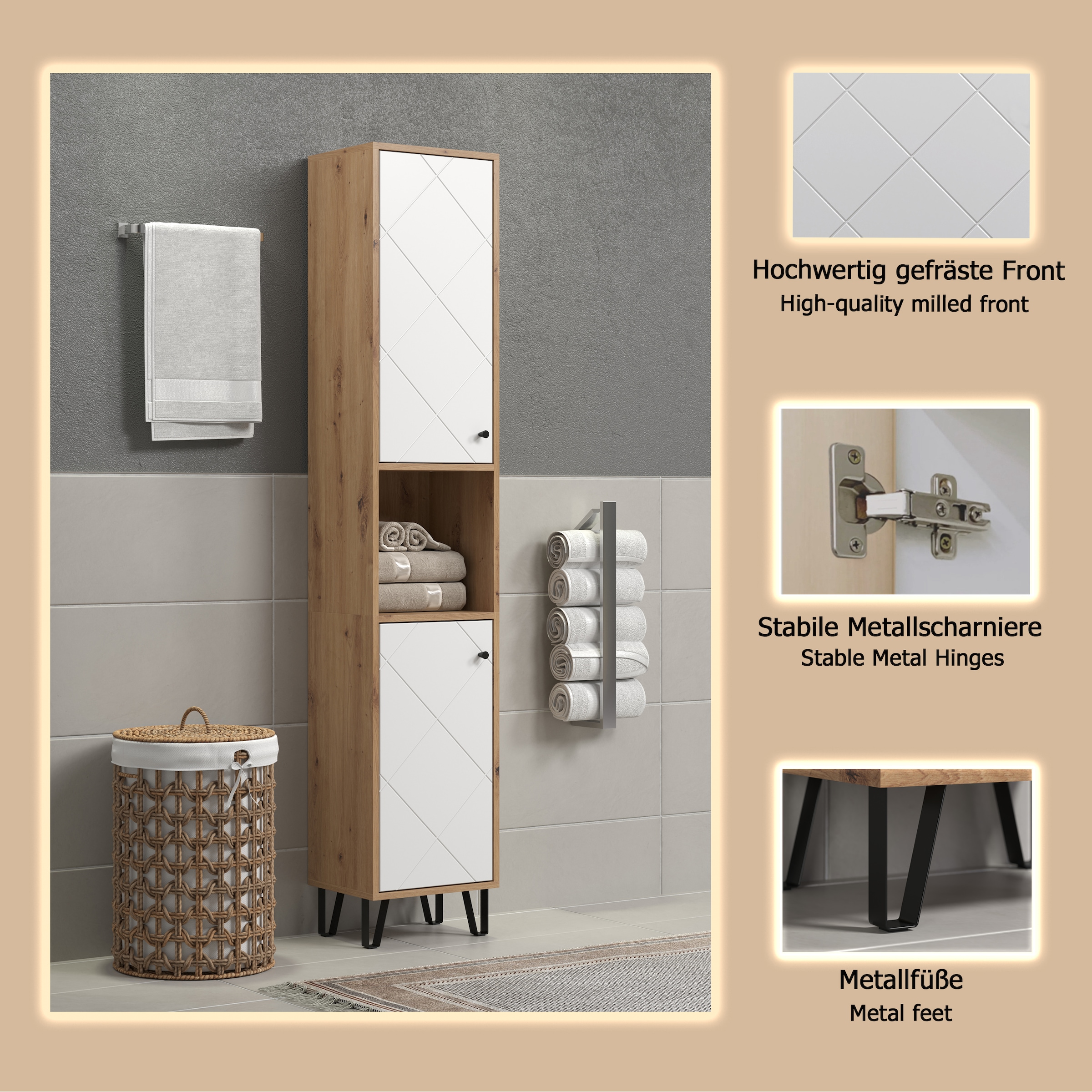 PLACES OF STYLE Hochschrank »Tarragona« 1 Stk. tlg. Hochschrank mit 1 Tür & 1 Klappe - (B/T/H) 36/29/191 cm