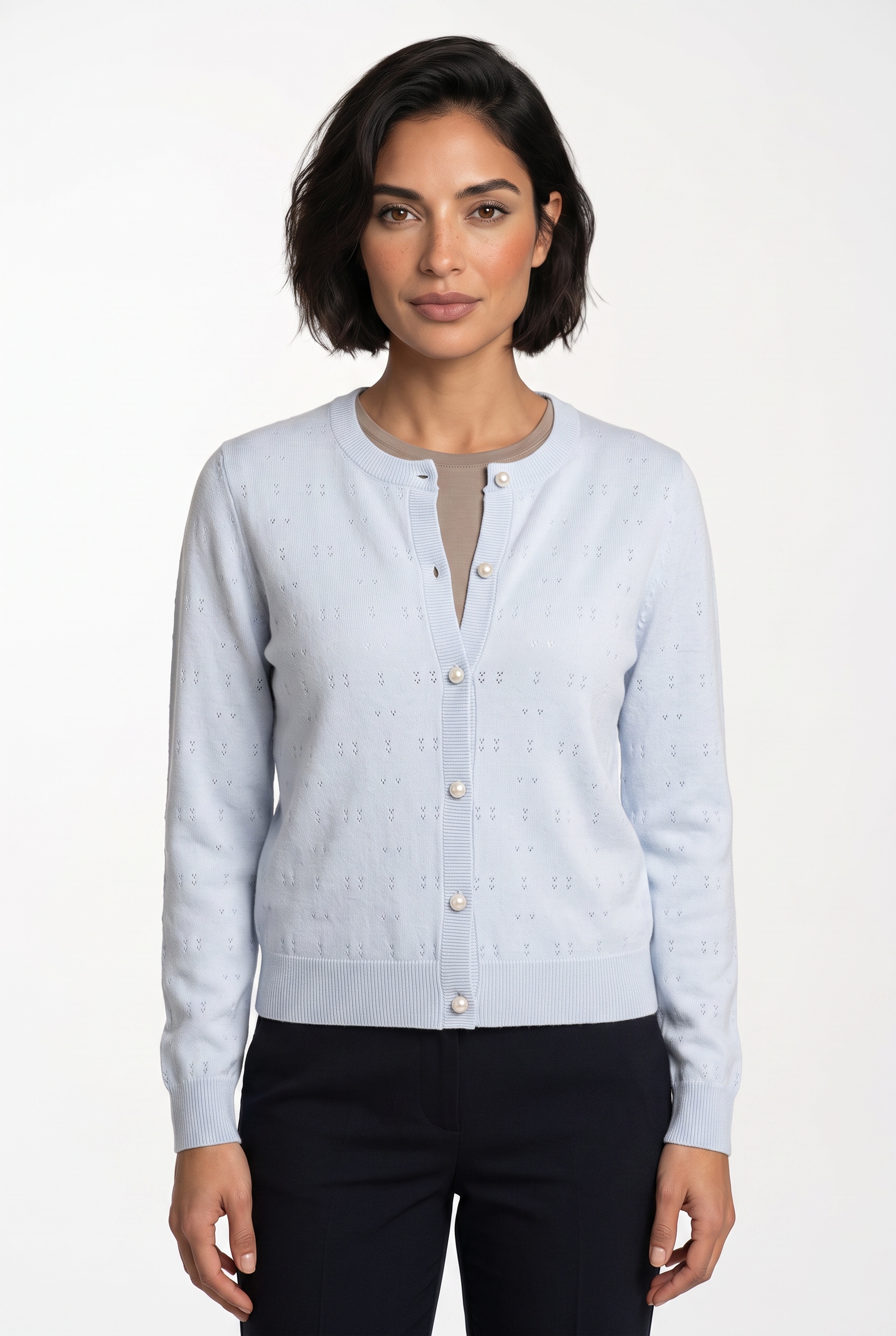 rosemunde Strickjacke »Laica Pointelle cardigan mit Wolle und Kaschmir« mit Rundhalsausschnitt, wunderschönes Ajour-Strickmuster