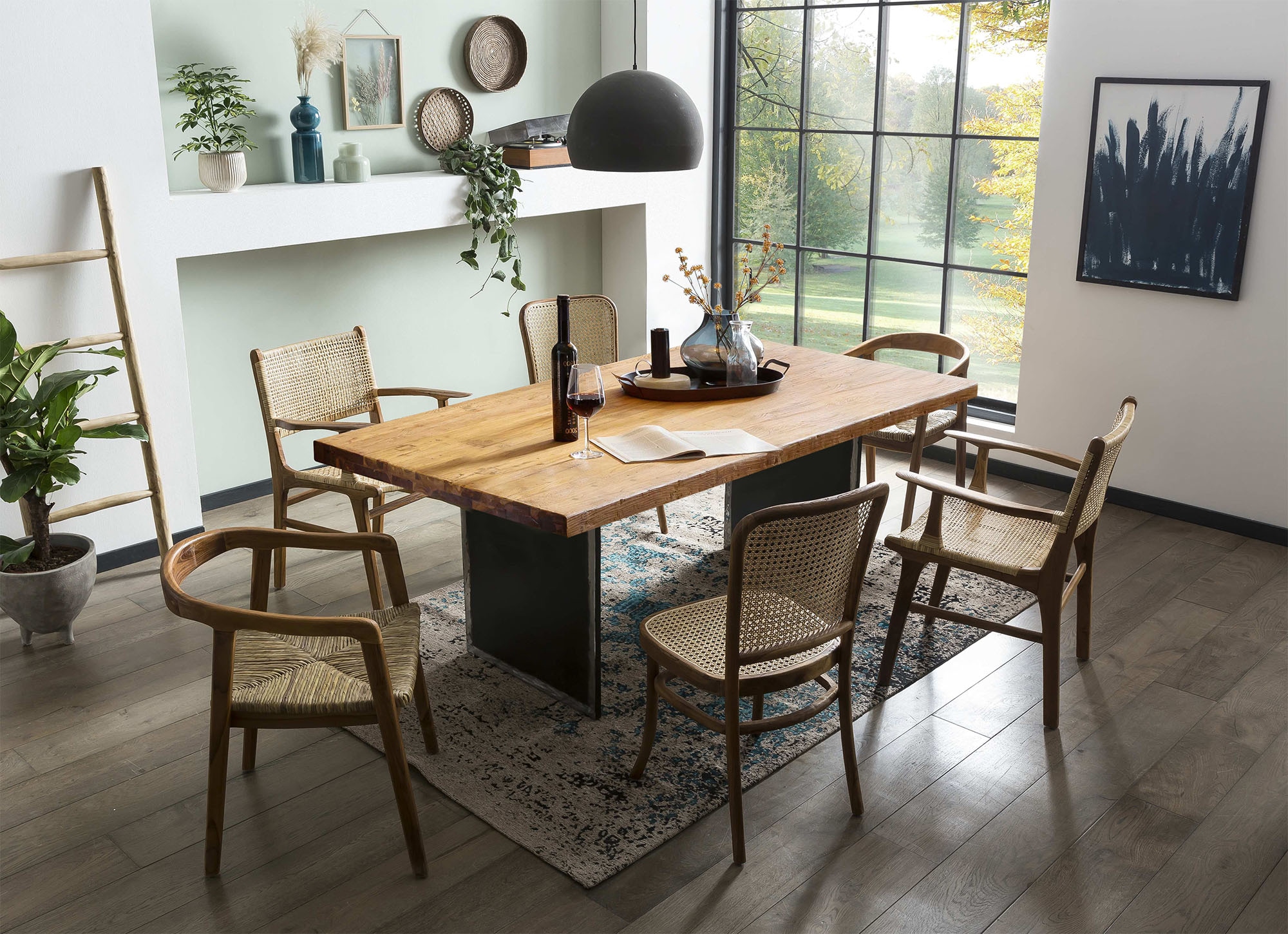 SIT Esstisch »Mainz aus recyceltem Teak mit extravagantem Metall-Wangengestell« 1 Stk. tlg. 50 mm starke Teakholzplatte & extravagantes Used-Look-Gestell