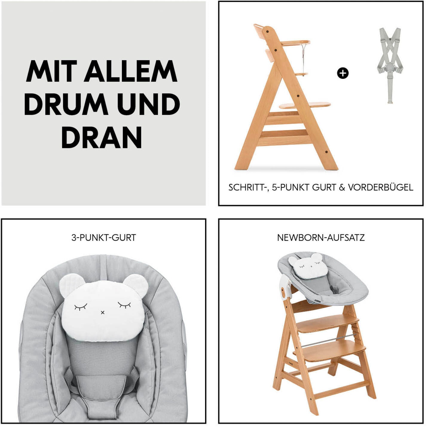 Hauck Hochstuhl »Alpha Newborn Pre, Nature Grey« () mit Newborn Aufsatz; FSC® - schützt Wald