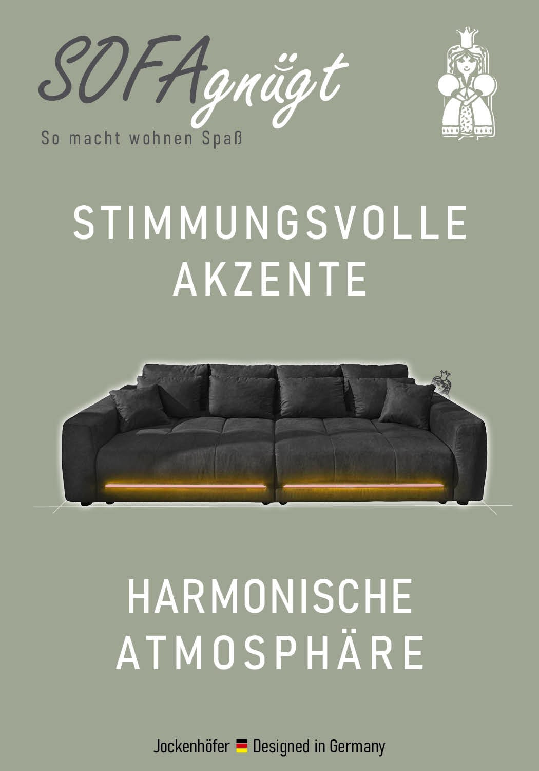 Jockenhöfer Gruppe Big-Sofa »Lumina, XXL, B: 294 cm, mit LED-RGB-Beleuchtung, Liegefläche 120x240cm« Mega-Sofa, inklusive Federkernpolsterung und 10 Kissen