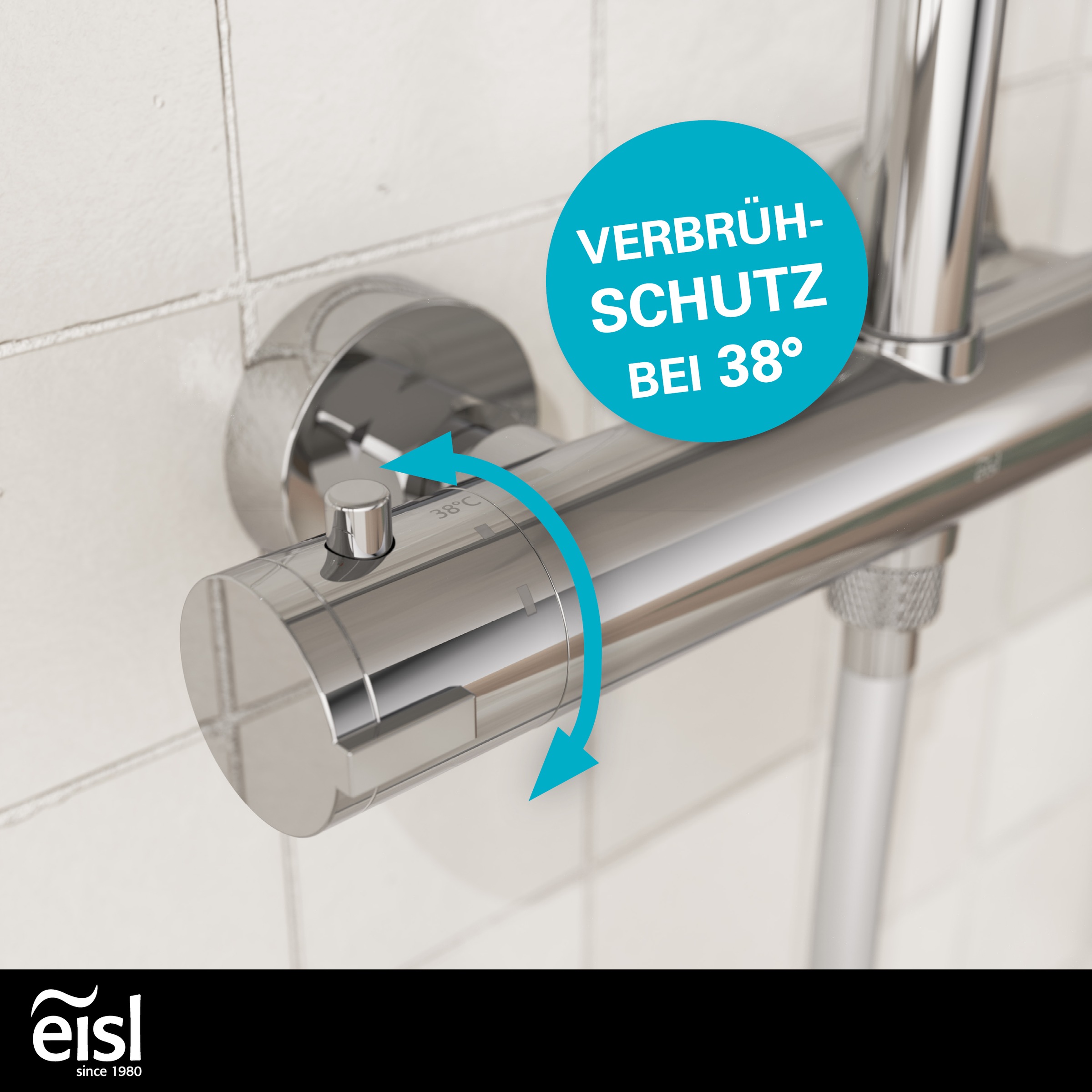 Eisl Brausegarnitur »SHOWERSTAR« Komplett-Set,  Regendusche 20x20cm, Umsteller, Antikalk, höhenverstellbar, Thermostat