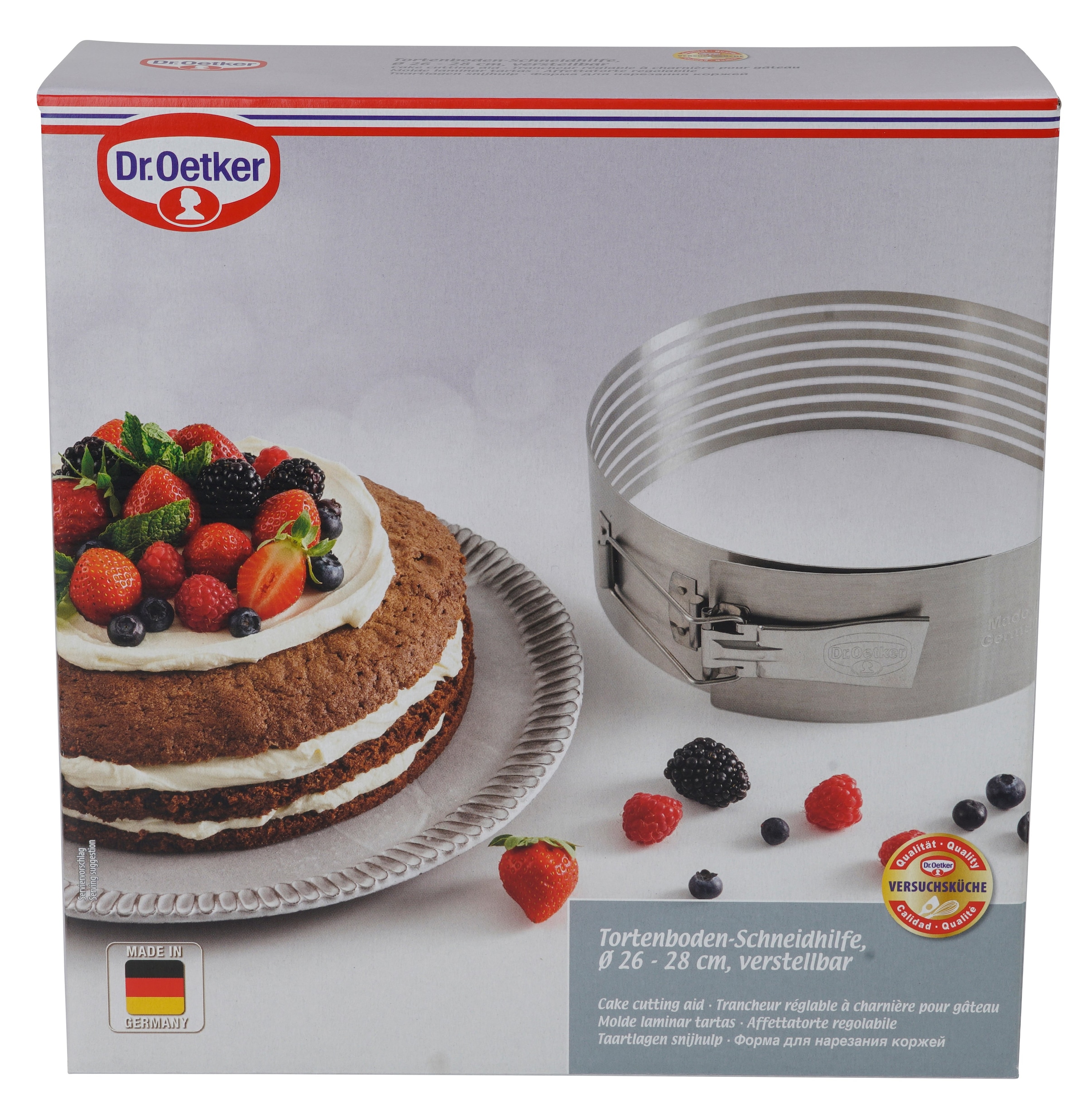 Dr. Oetker Küchenhelfer Cercle à tarte »Verstellbare Tortenboden-Schneidhilfe aus Edelstahl« für gleichmässige Tortenböden, spülmaschinengeeignet, Made in Germany