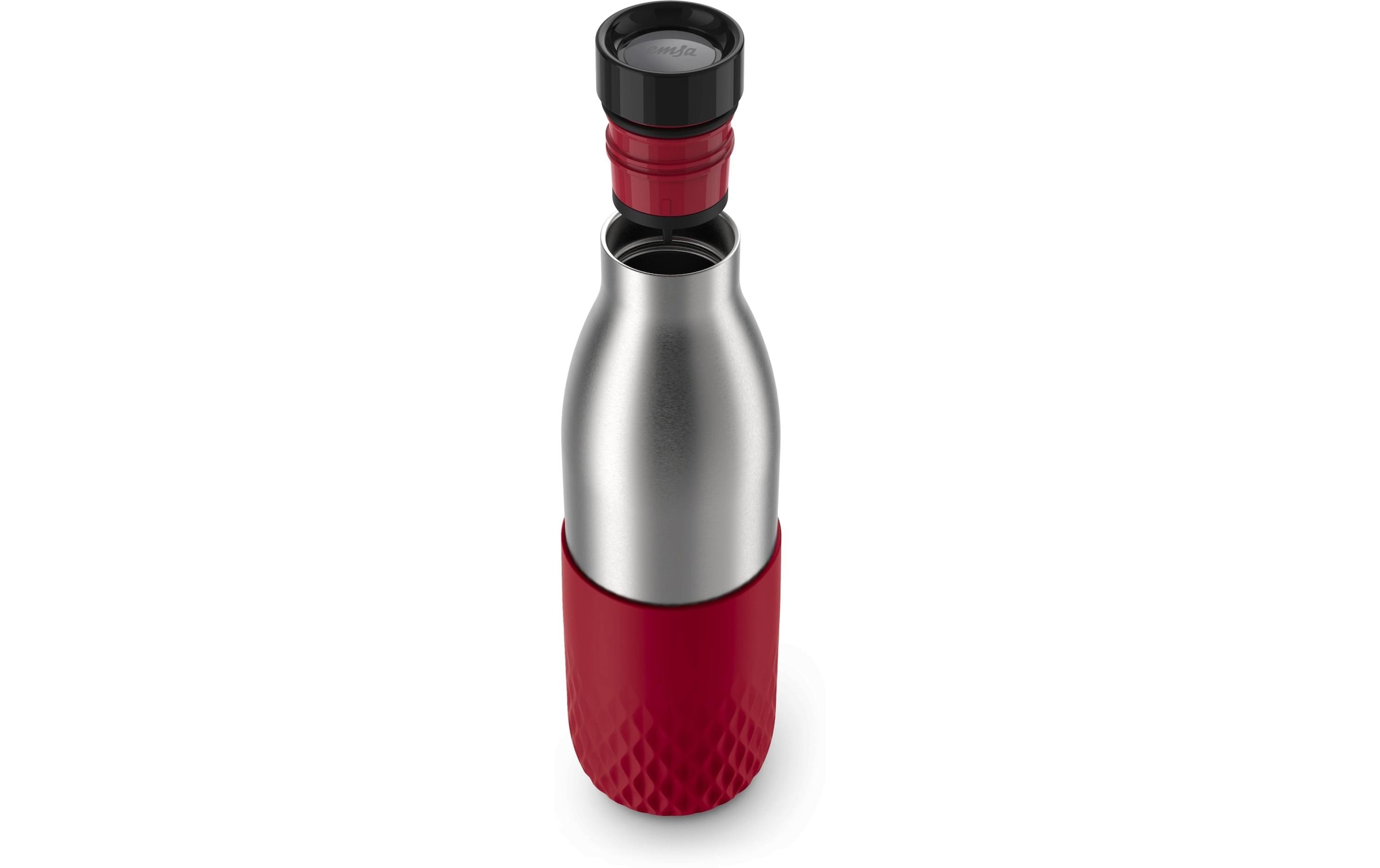 Emsa Gourde »Bludrop Sleeve« acier inoxydable/silicone, Quick-Press, 12h chaud/24h froid