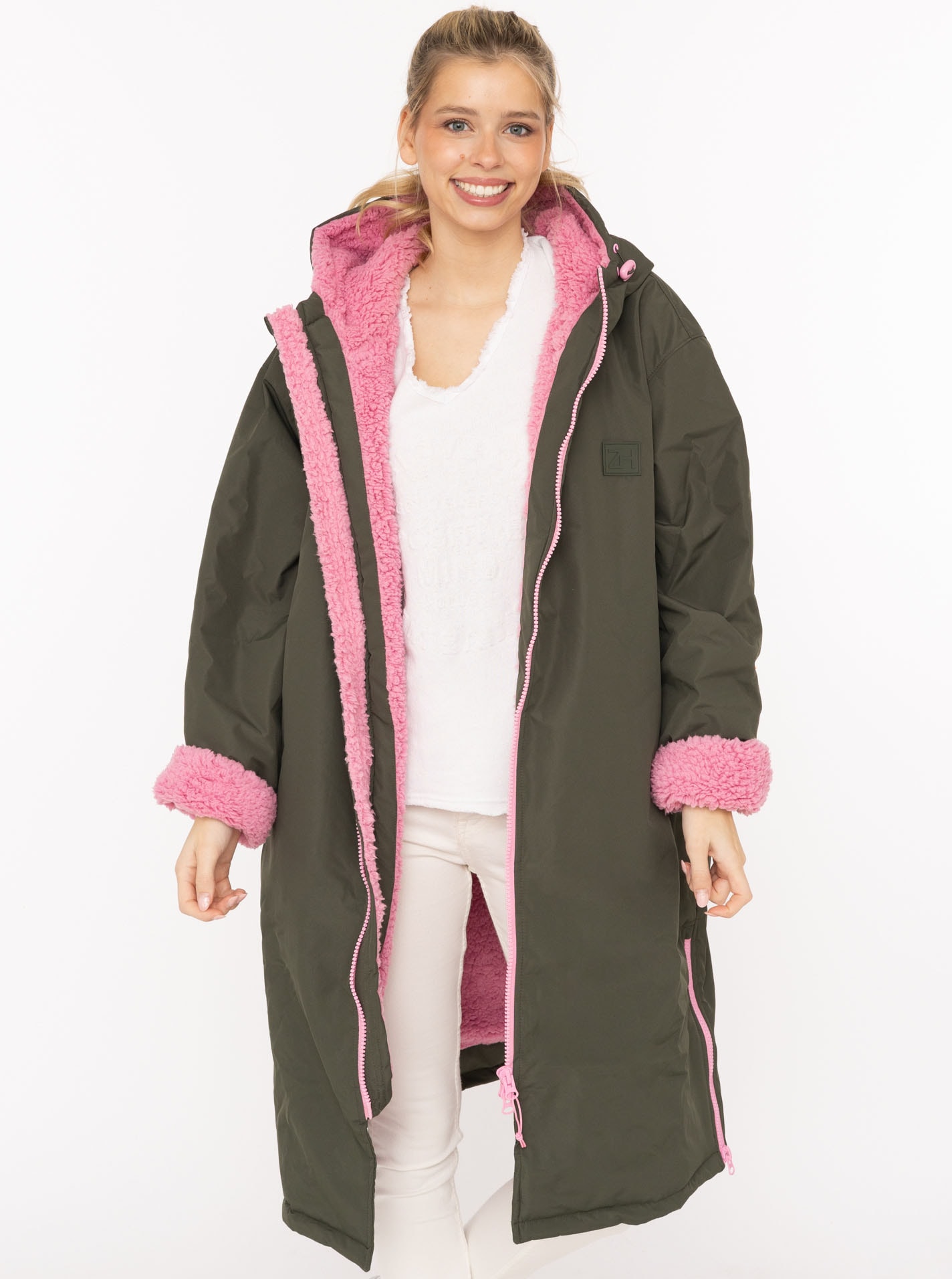 Zwillingsherz Kurzmantel »"Oversize Windjacke ZH"« seitliche Taschen, Kapuze, Reissverschluss, Teddy Futter