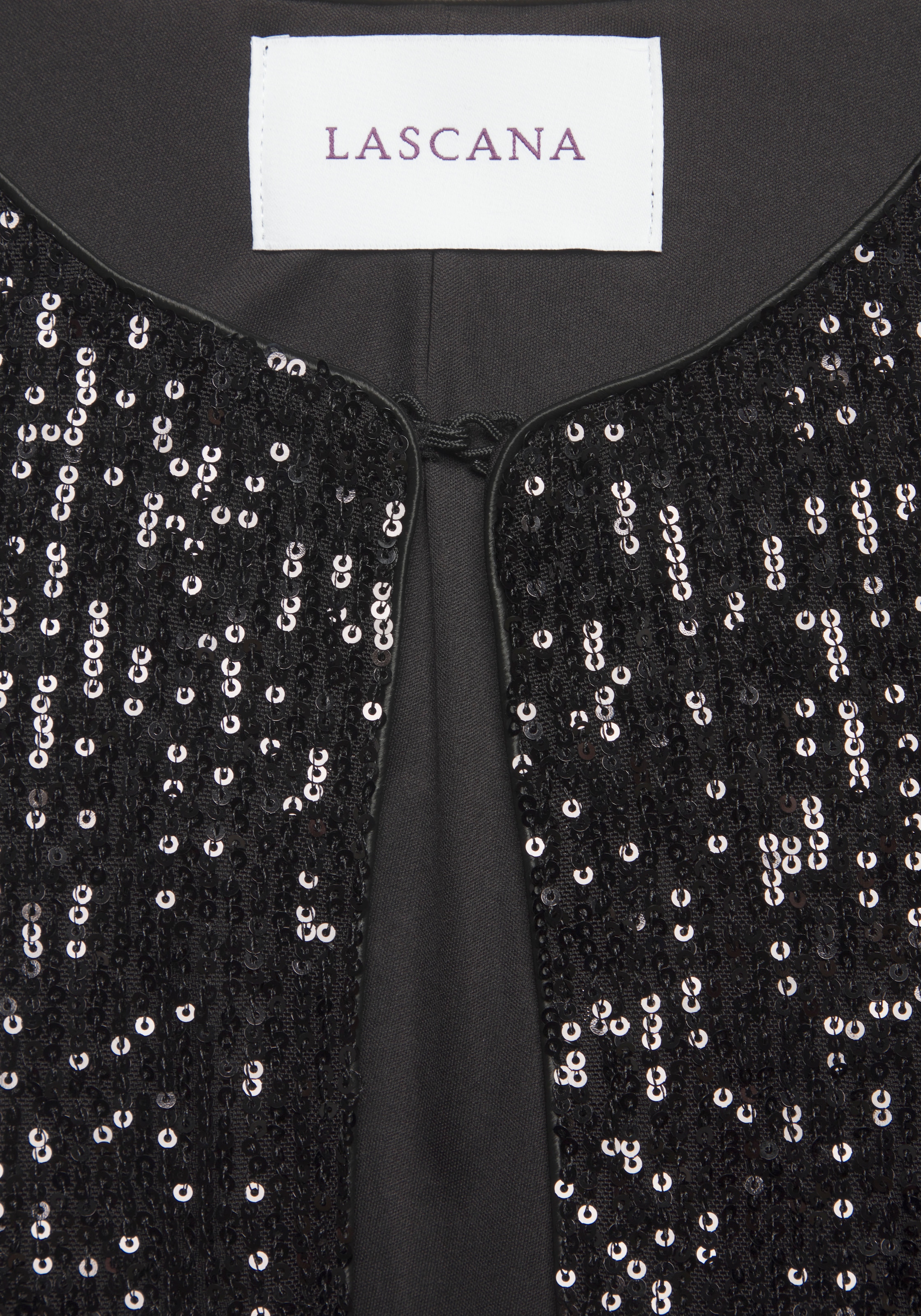 LASCANA Veste chemisier »mit Häkchenverschluss und langen Ärmeln, mit Pailletten« avec paillettes