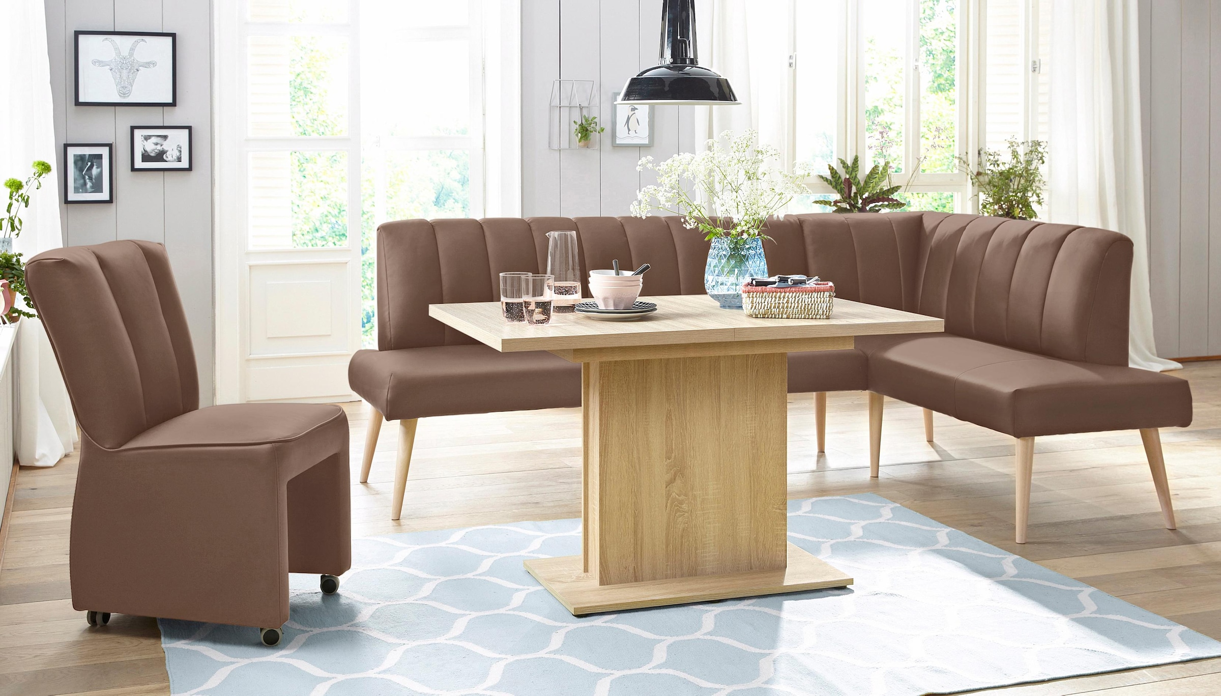 exxpo - sofa fashion Banc d'angle »Costa, moderne Rückensteppung, bequem und elegant, hoher Holzfuss« de haute qualité, positionnable librement dans la pièce