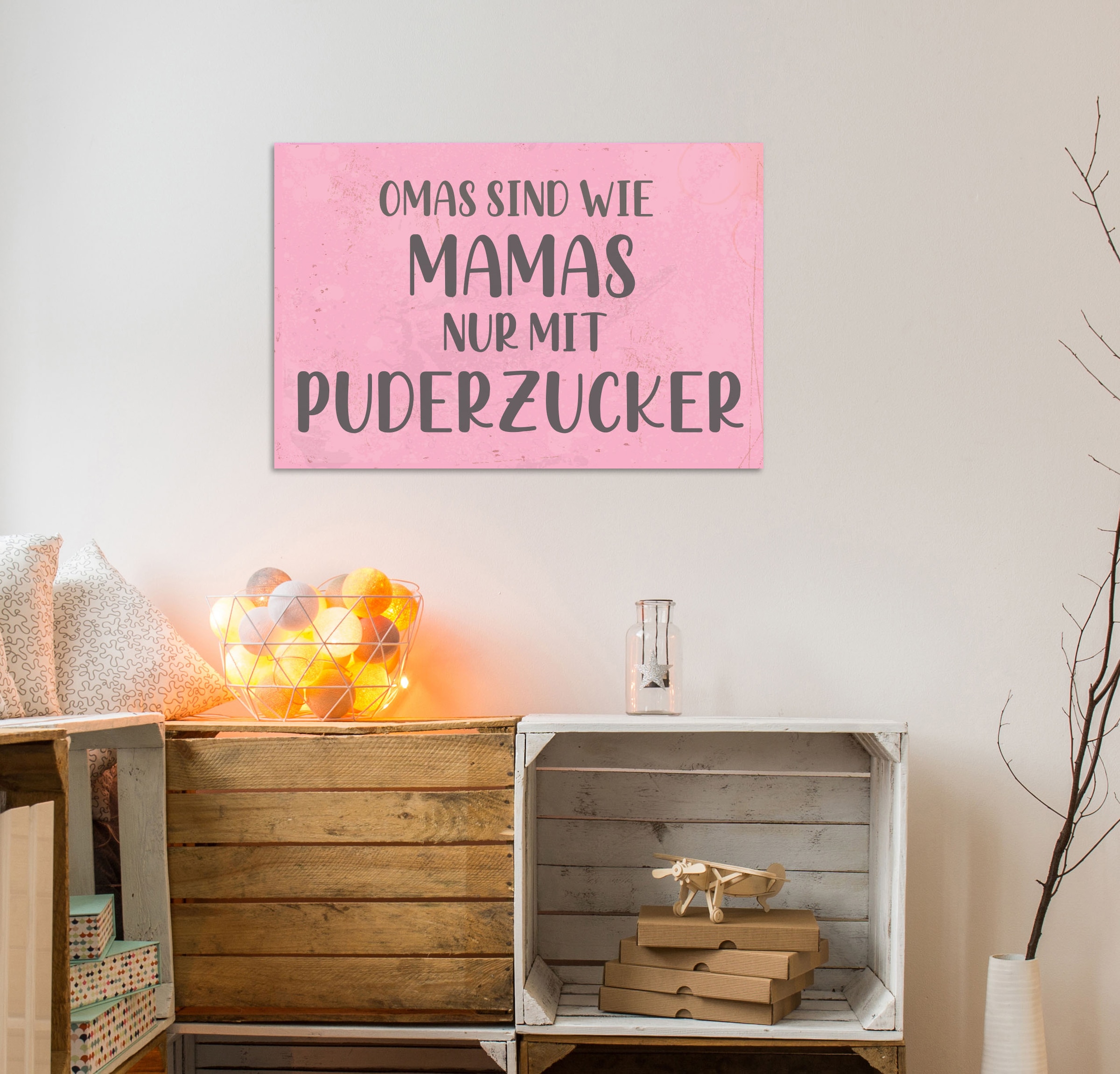 queence Metallbild »Puderzucker III« Schriftzug | Sprüche | Sprüche & Texte 1 Stk. tlg. Stahlschild, Blechschild, Sprüche, Texte, witzig, Oma, Mama