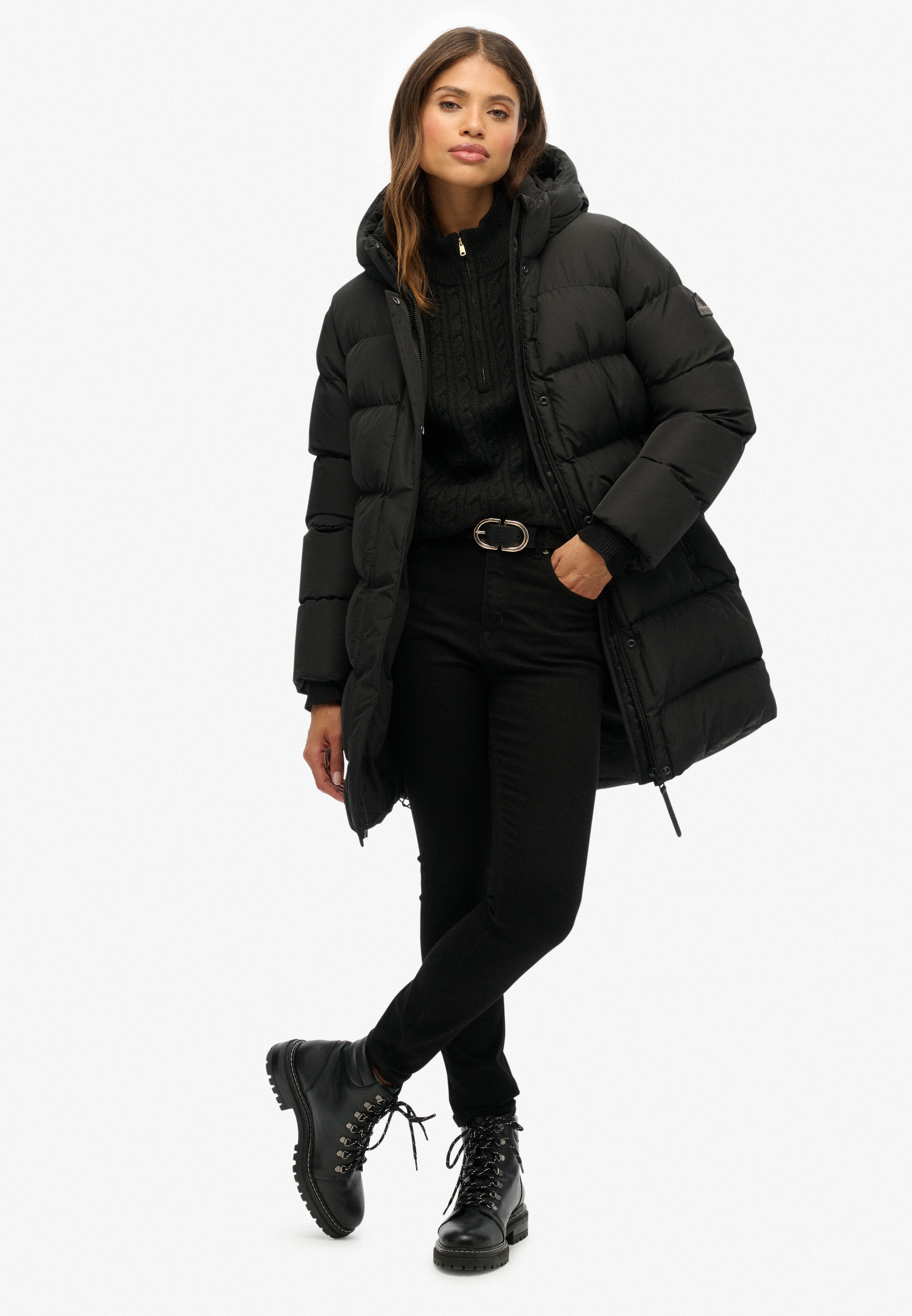 Superdry Steppjacke »HOODED SPORTS PUFFER MID JKT« mit Kapuze