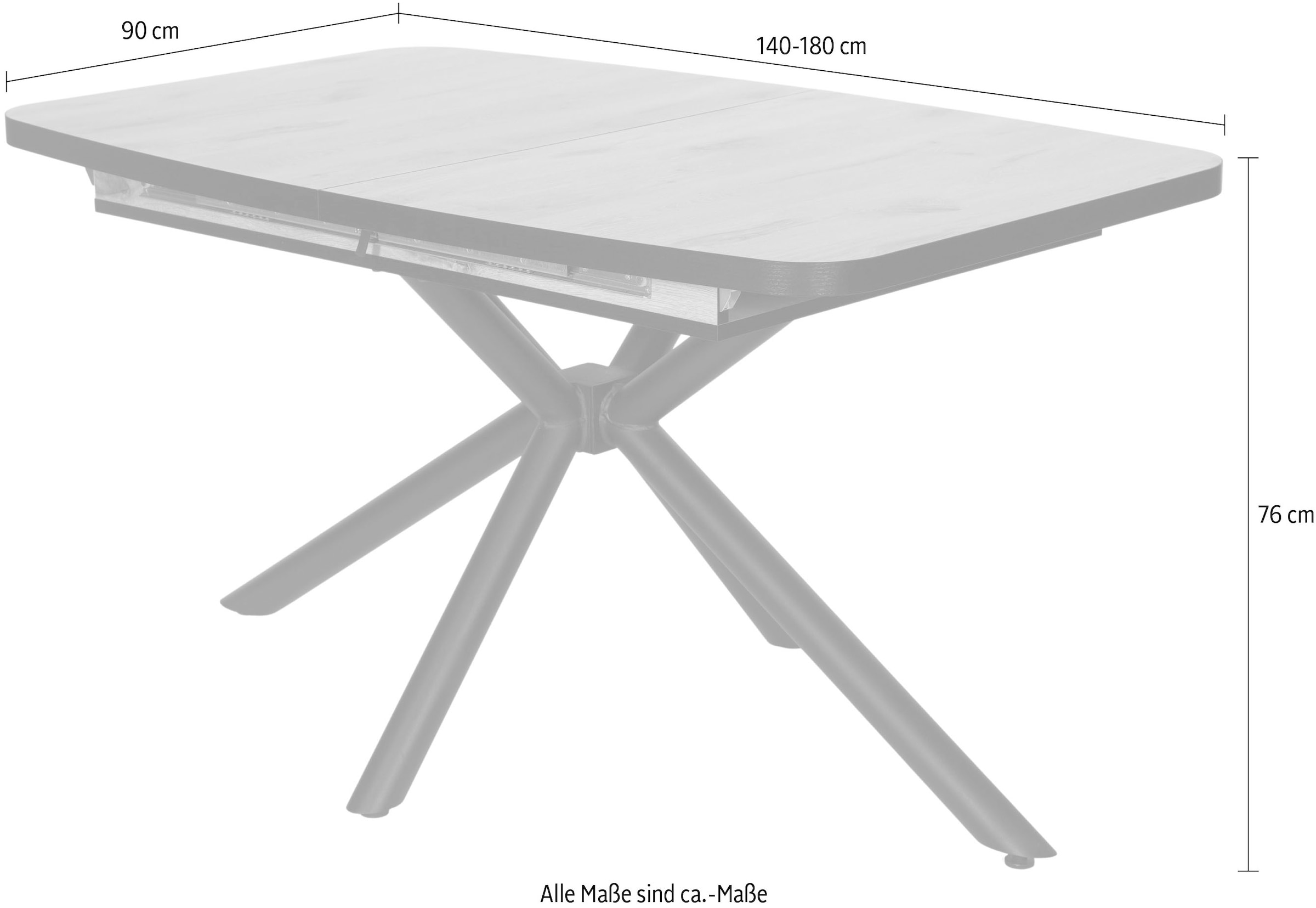 HELA Table de salle à manger »TOKIO« 1 cuis tlg. X-Gestell,Synchronauszug,bootsförmig,ABS-Kante,Melamin