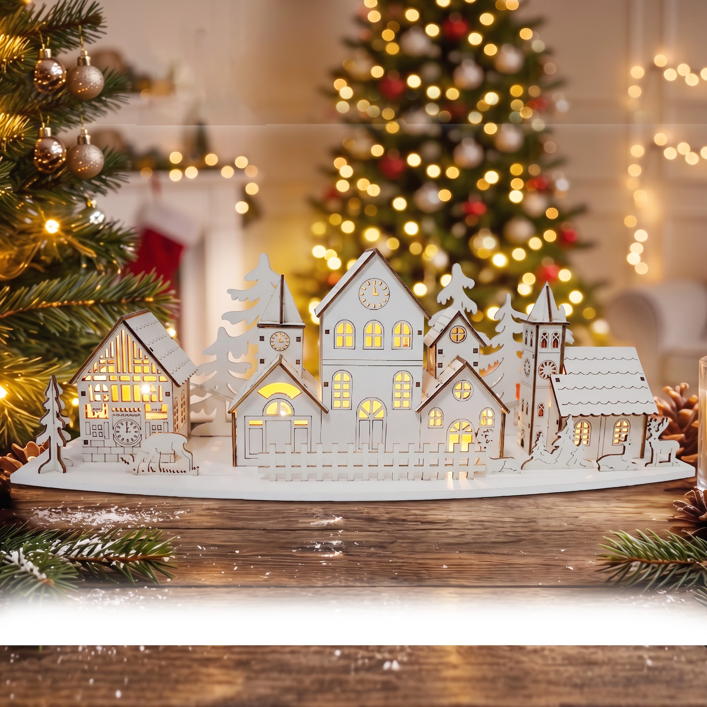 GOODproduct Weihnachtsdorf »Weihnachtsszene mit LED« kabellos, aus Holz