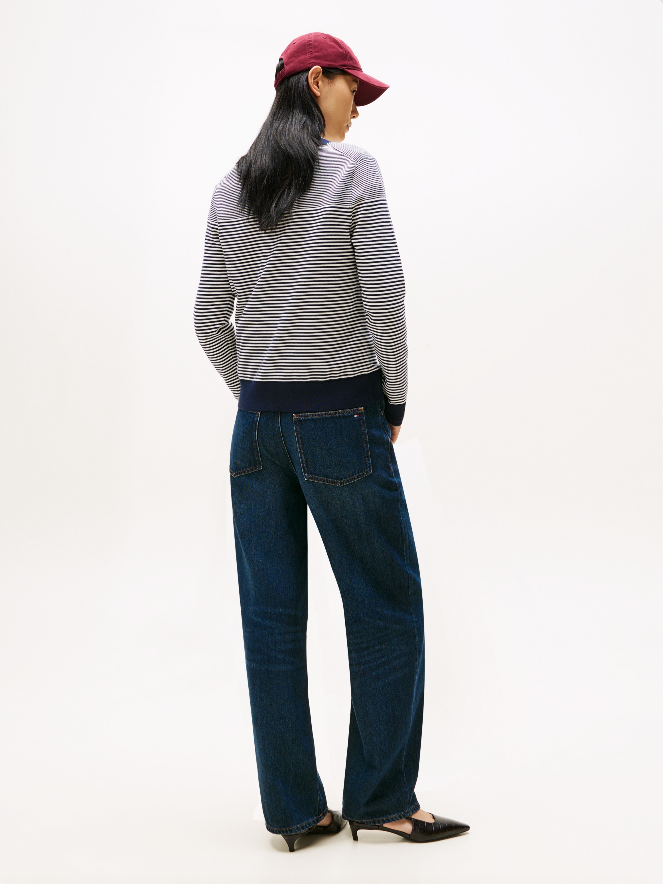 Tommy Hilfiger Pull col V »CO JERSEY STITCH V-NK SWEATER mit V-Ausschnitt und Ripp« Baumwollmischung