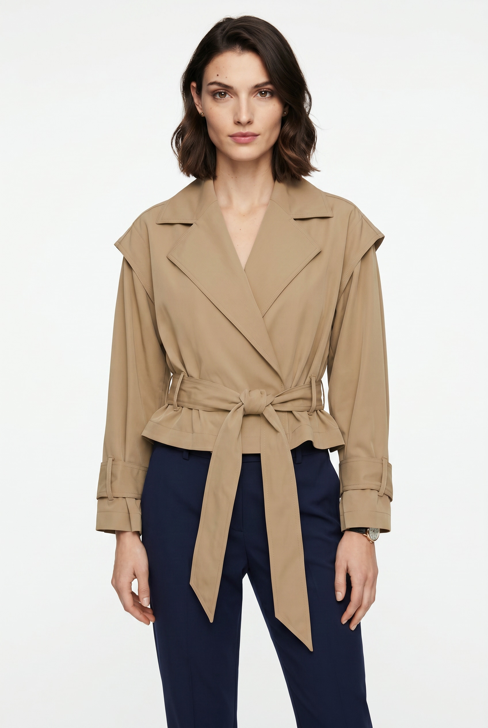 BOSS ORANGE Veste courte »Jophelia Premium Damenmode« en mélange de matières douces, avec ceinture à nouer