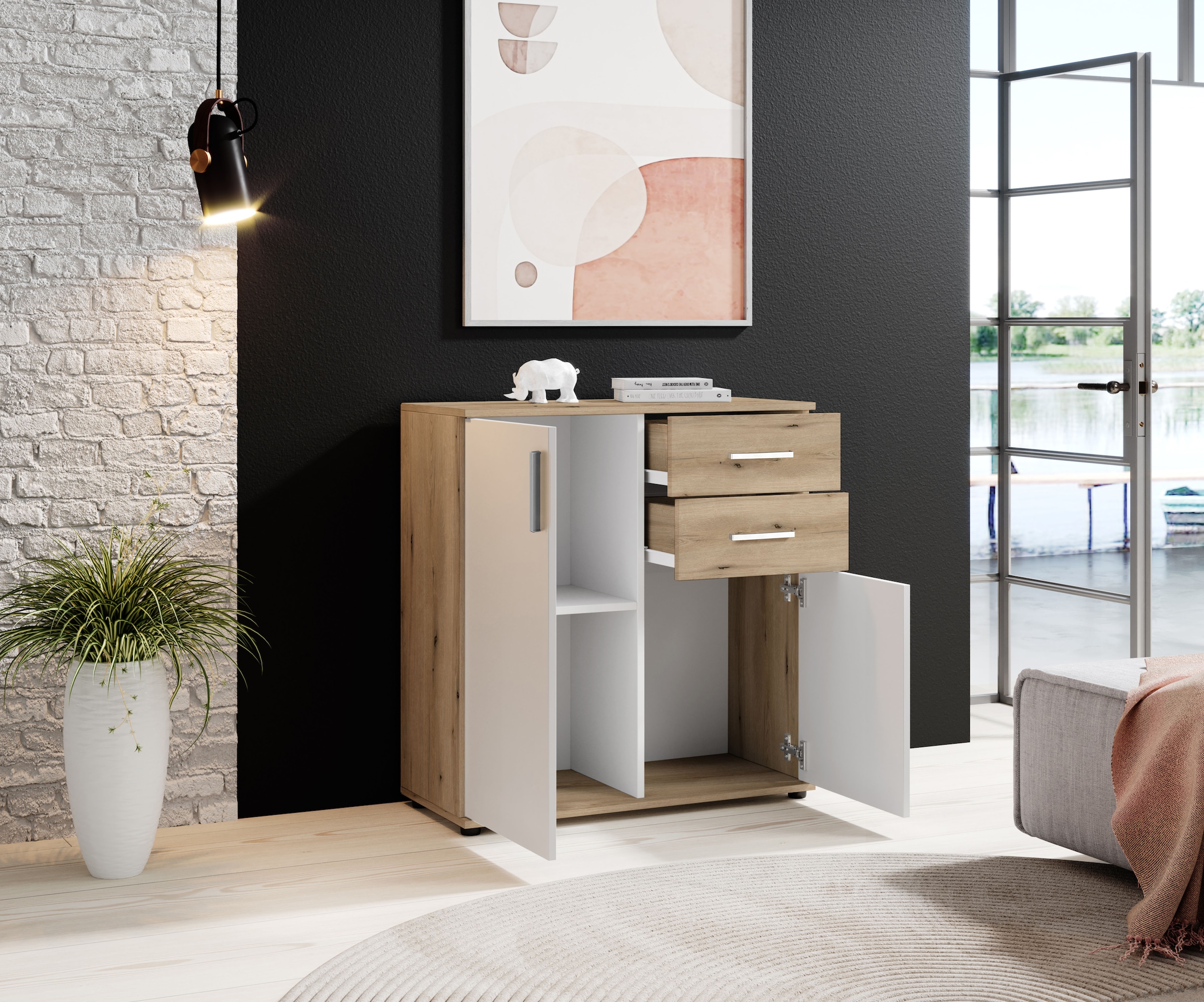 HBZ Commode »BC-Drift-2, Universalschrank Stellmass BxHxT 80x84x35 cm« 1 cuis tlg. Kommode mit 2 Türen, 2 Schubkästen, 1 Einlegeboden