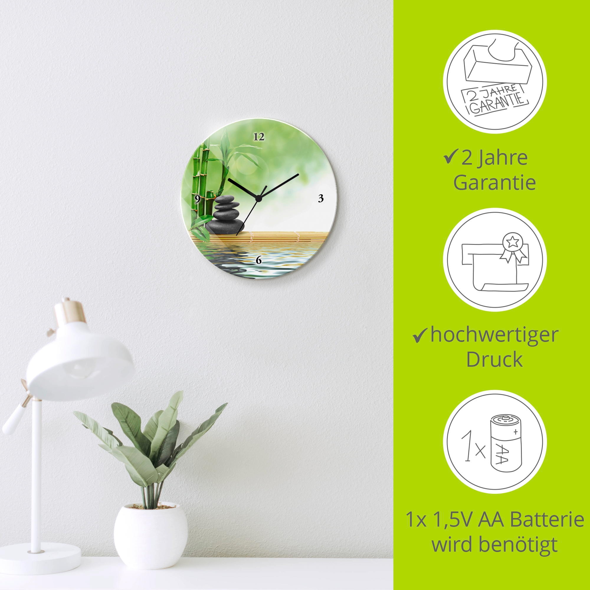 Artland Horloge murale »Spa Konzept Zen Basaltsteine« wahlweise mit Quarz- oder Funkuhrwerk, lautlos ohne Tickgeräusche