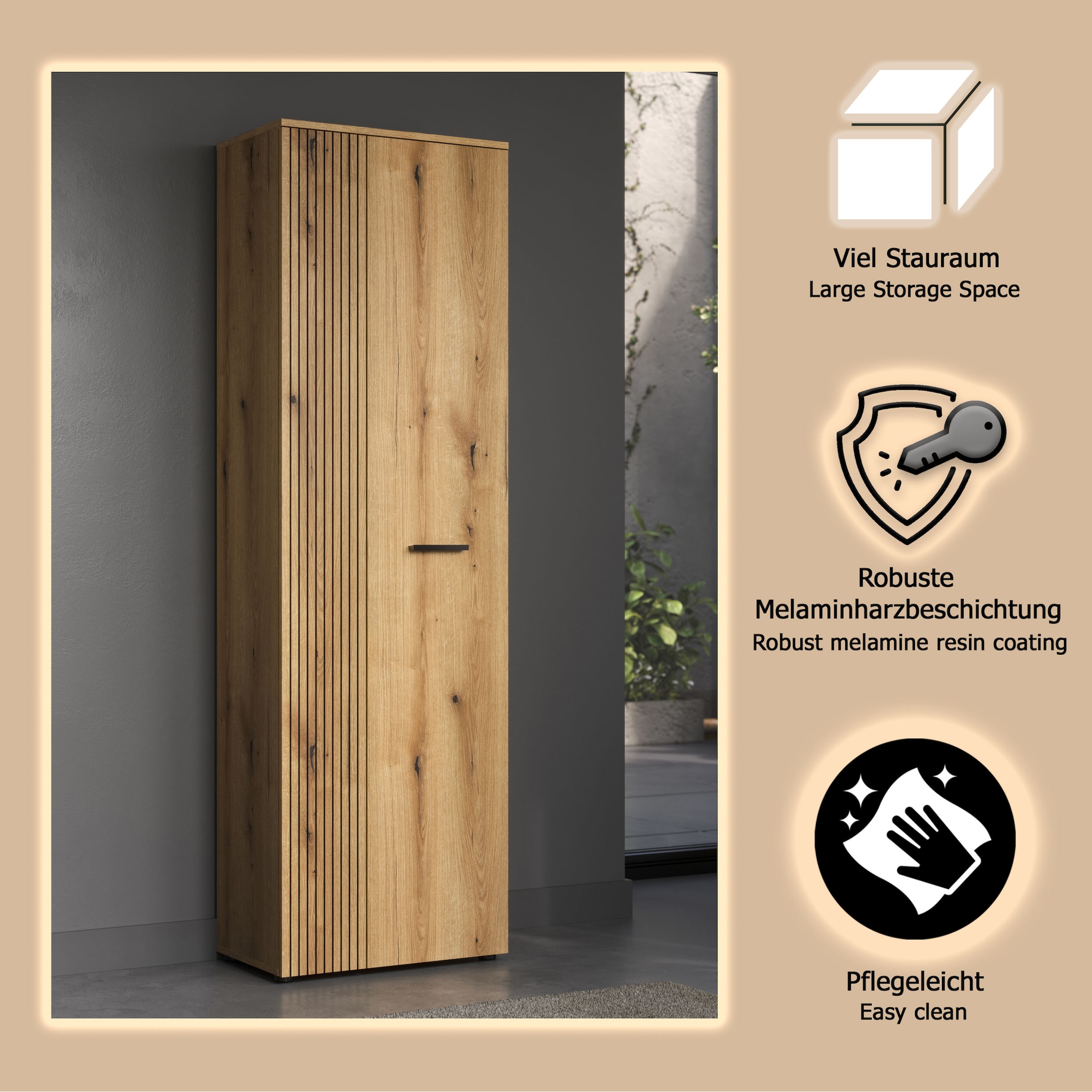 Home affaire Garderobenschrank »Amrum« 1 Stk. tlg. Garderobenschrank mit 2 Türen & 1 Kleiderstange – (B/T/H) 60/36/196 cm