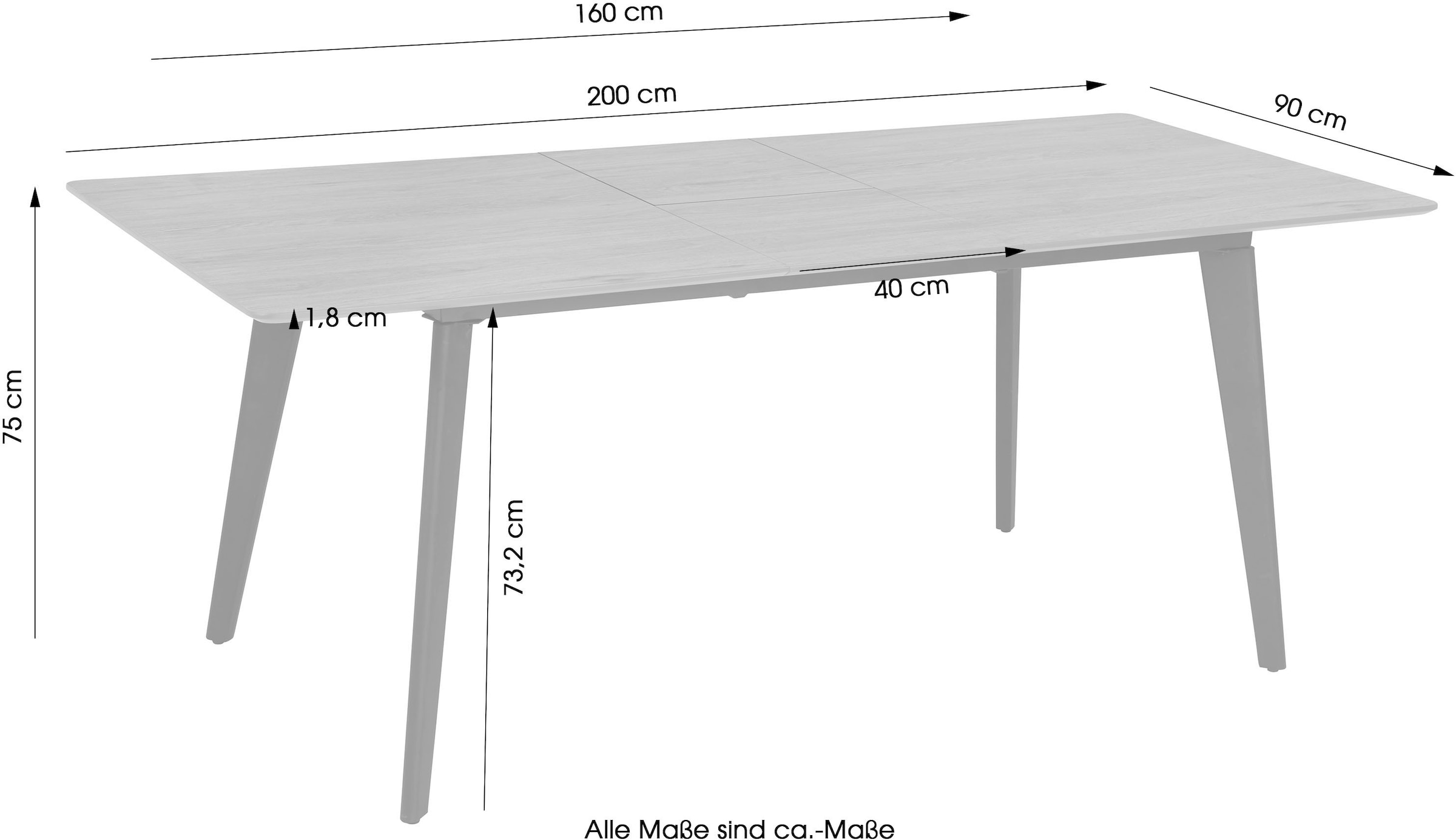 byLIVING Esstisch »Oklahoma« mit Auszug 160-200 cm, mit Schweizer Kante, HPL-Beschichtung