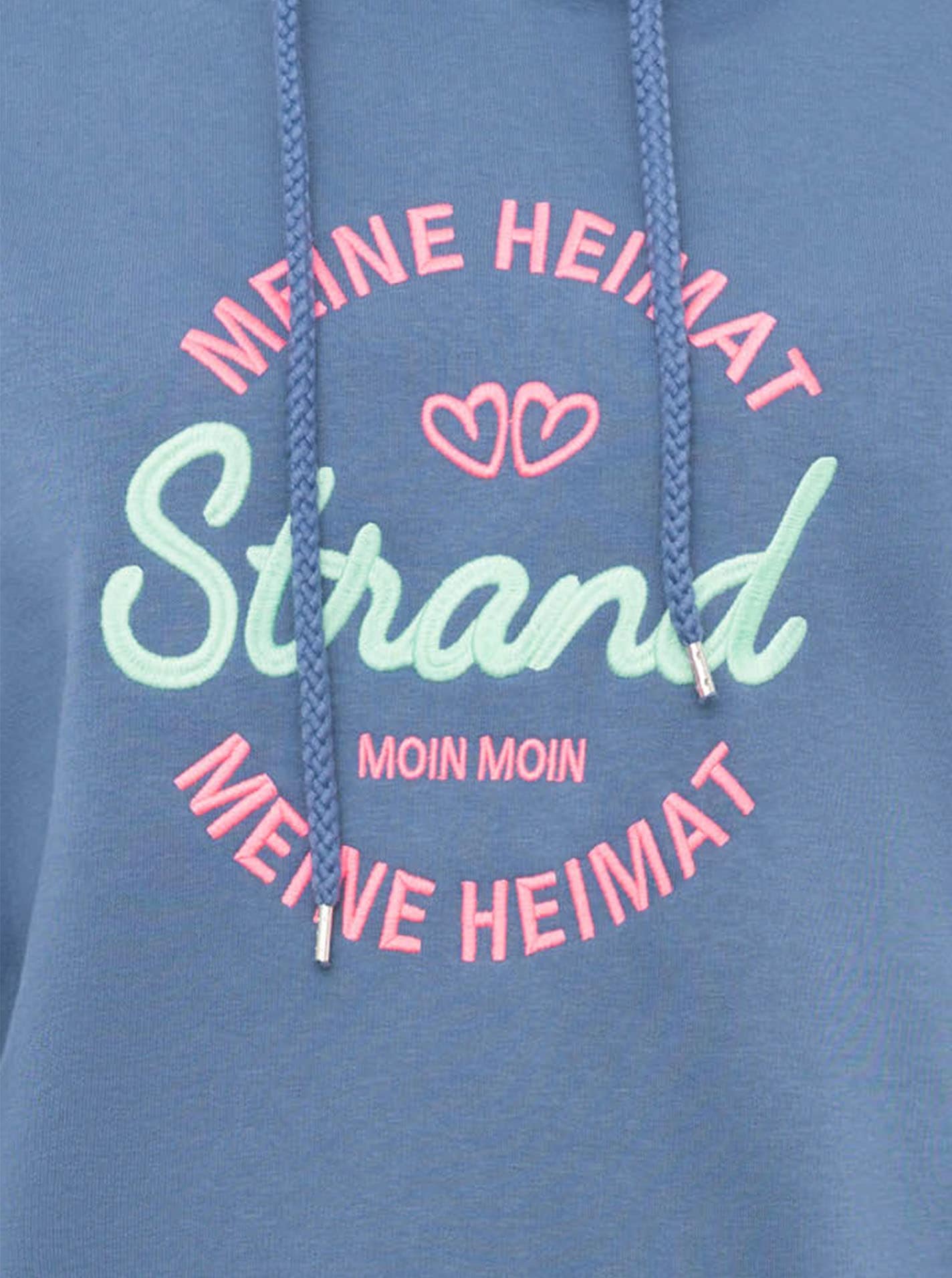 Zwillingsherz Hoodie »"Meine Heimat"«, avec inscription « Strand » brodée devant et derrière
