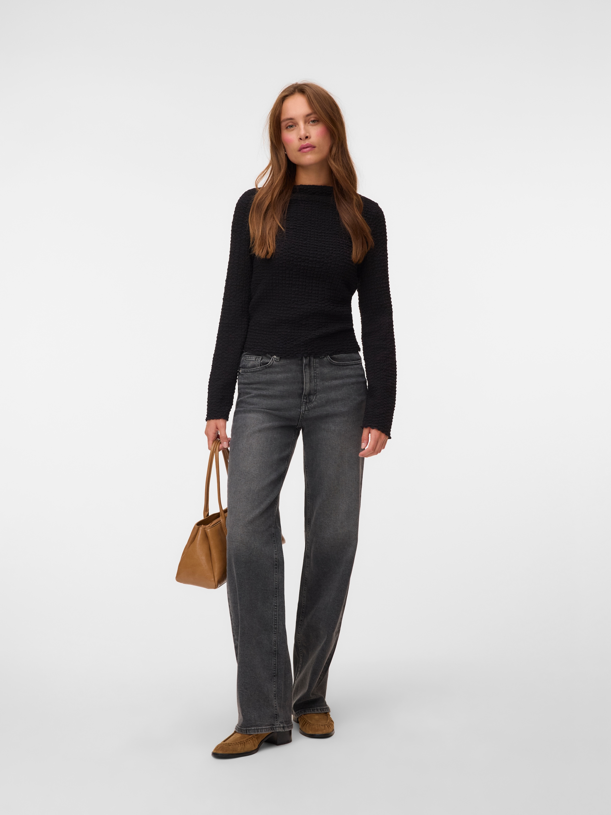 Vero Moda T-shirt à manches longues »VMZIA LS FUNNEL NECK TOP JRS NOOS« mélange coton, coupe régulière