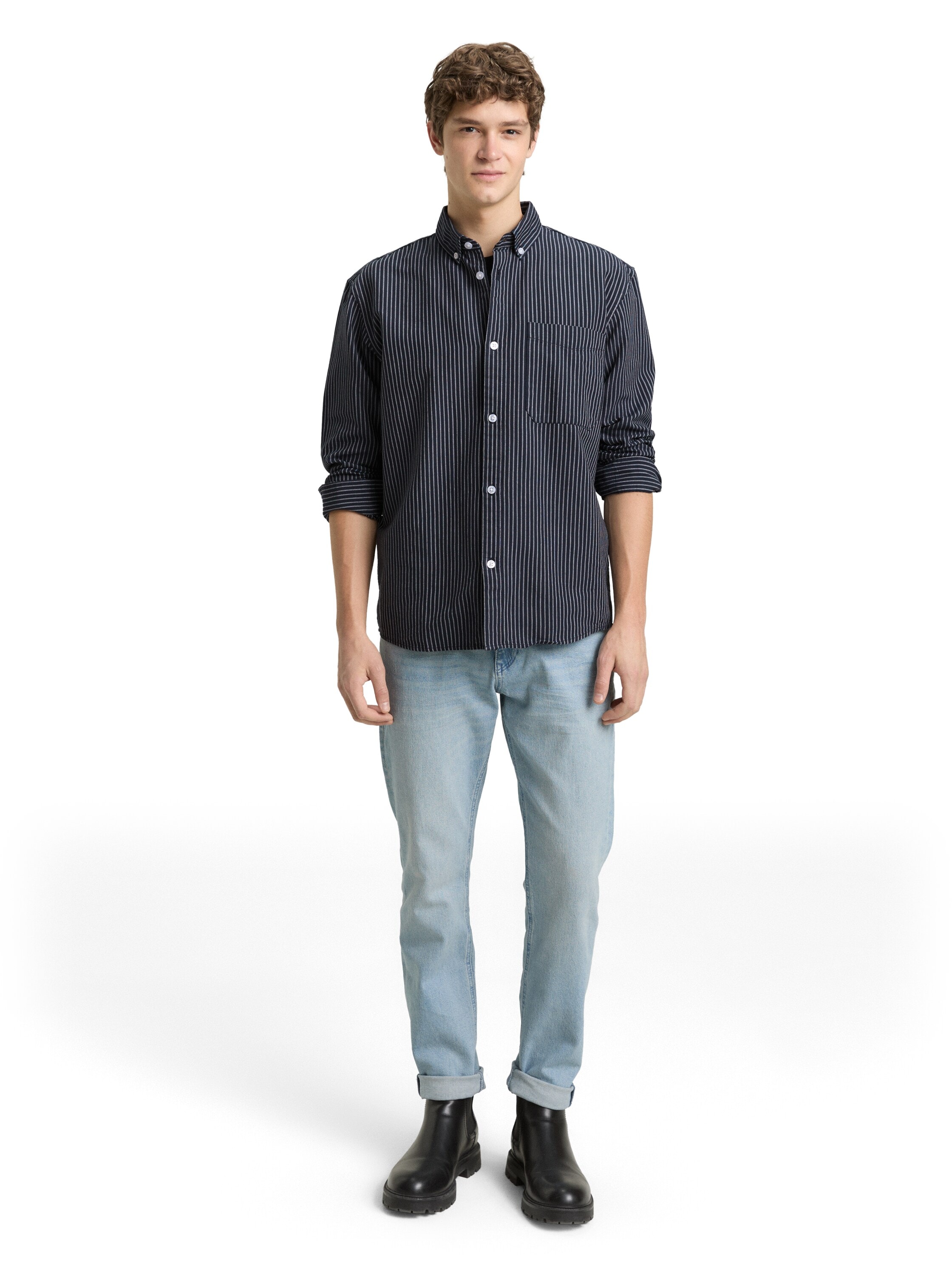 TOM TAILOR Denim Chemise à manches longues gestreift, mit Button-down-Kragen