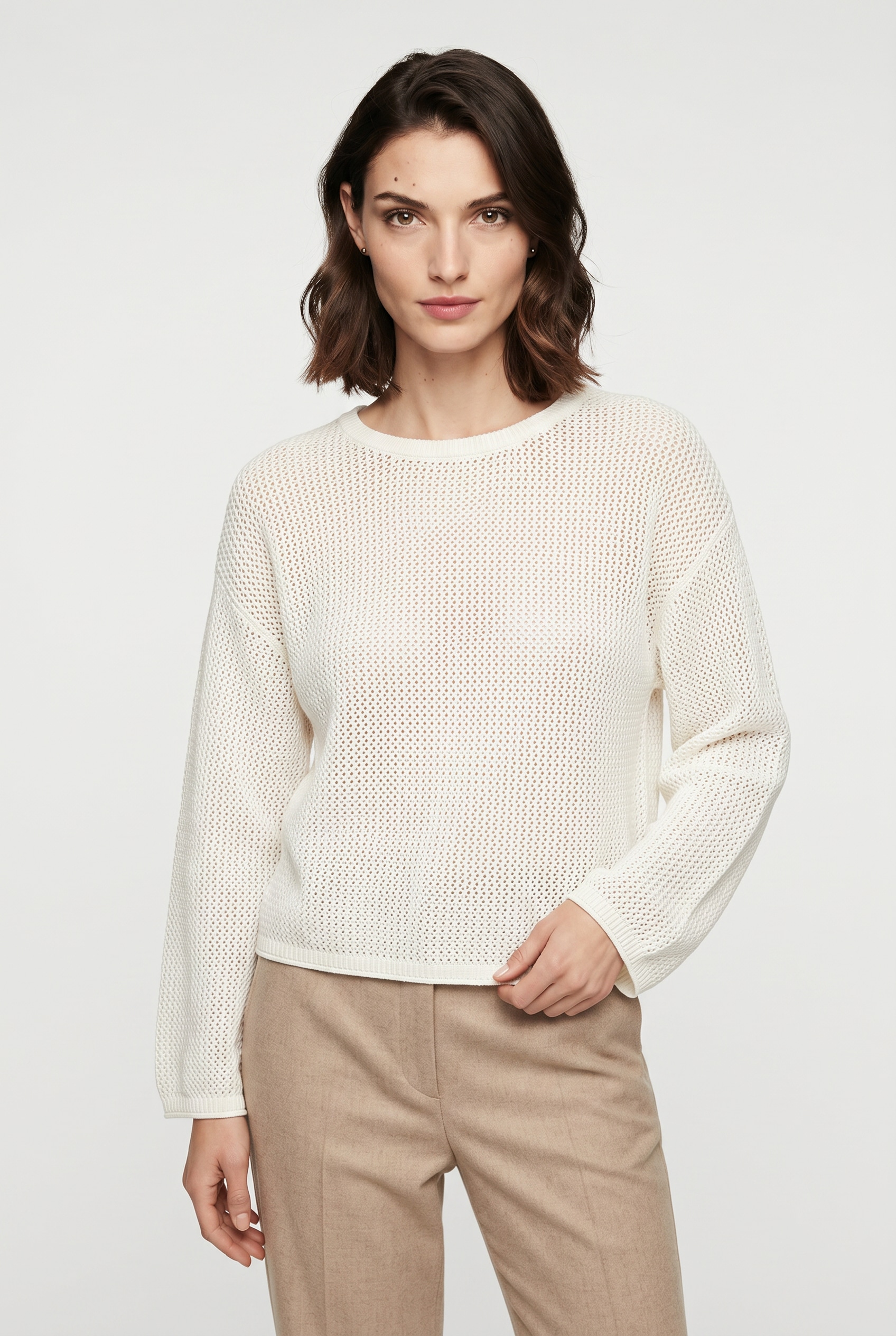 BOSS ORANGE Strickpullover »Farde Premium Damenmode« in Mesh-Struktur, Relaxed Fit
