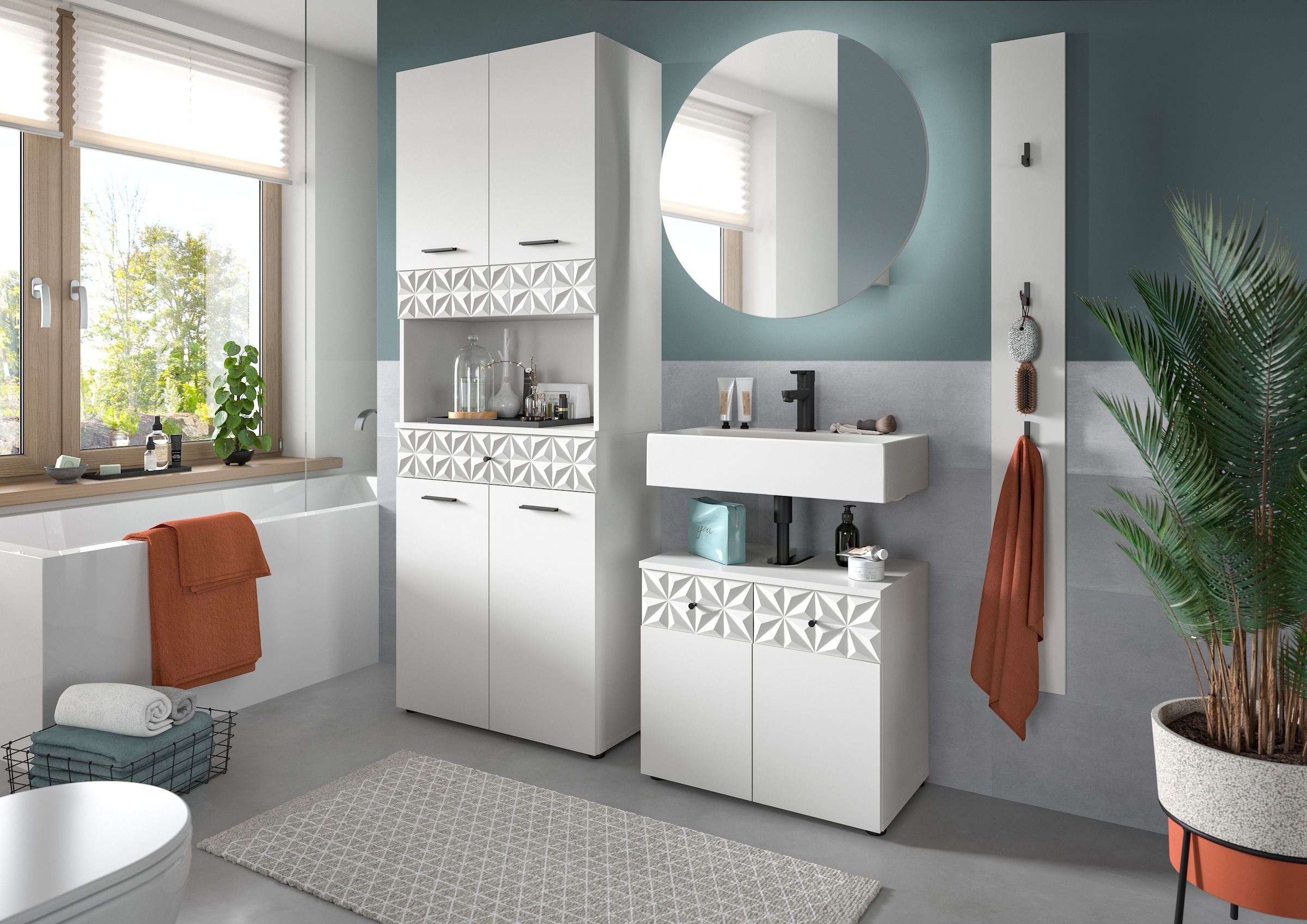 welltime Waschbeckenunterschrank »VICENZA, TOPSELLER!, Breite 60cm, mit Ornamentabsetzung« WBU, Unterschrank, Badschrank, Badunterschrank, Waschbeckenschrank