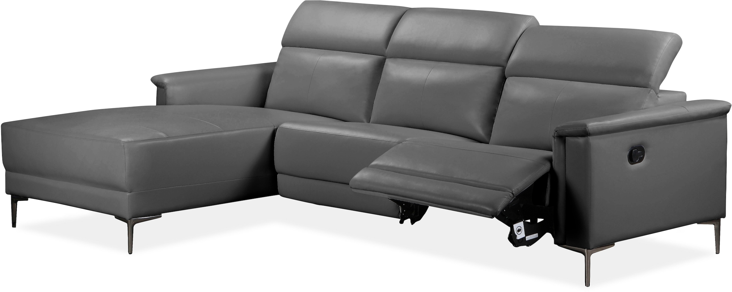 GOODproduct Canapé d'angle »LUND, Naturleder, L-Form, 261cm, man./elektr. Relaxfunktion (USB-A)« avec connexion USB A pour la version électrique et réglage de la tête de lit