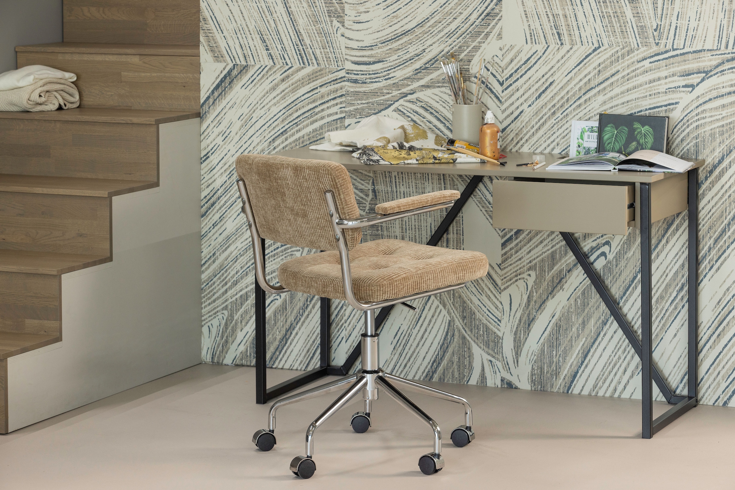 WOOOD Chaise pivotante »Kova mit Rippenstoff-Bezug höhenverstellbar, B 54 x T 60 x H 87 cm« () Pivotant, haute résistance à l'usure, capacité de charge 125 kg