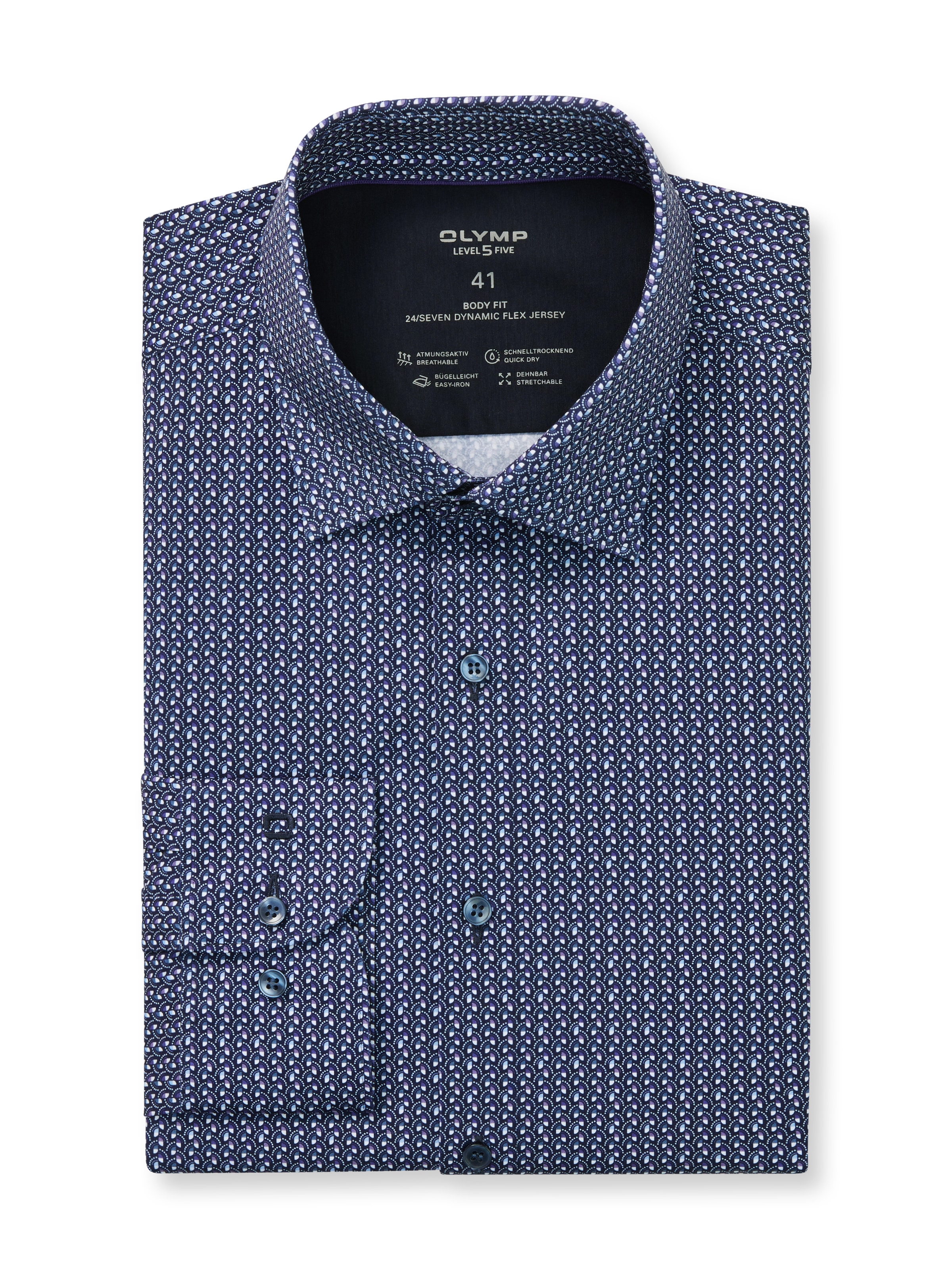 OLYMP Chemise à manches longues »24/7 - Level 5« Atmungsaktiv, dehnbar, body fit, New York Kentkragen, Flex Jersey