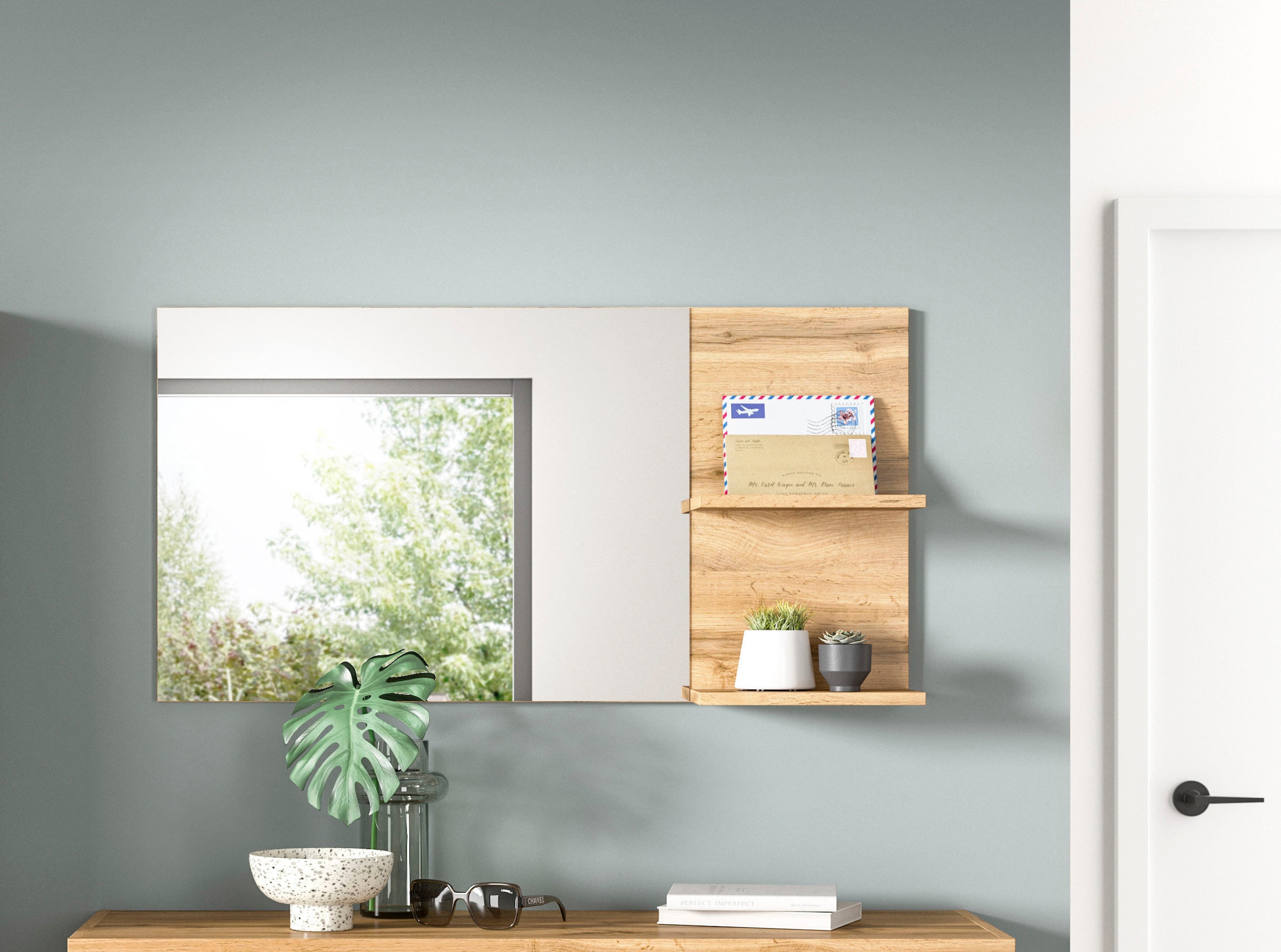 GOODproduct Miroir »MAMBO II, Breite 99cm, 2 Ablageböden, grosse Spiegelfläche« miroir de vestibule, couloir, entrée, miroir avec tablette, panneau miroir