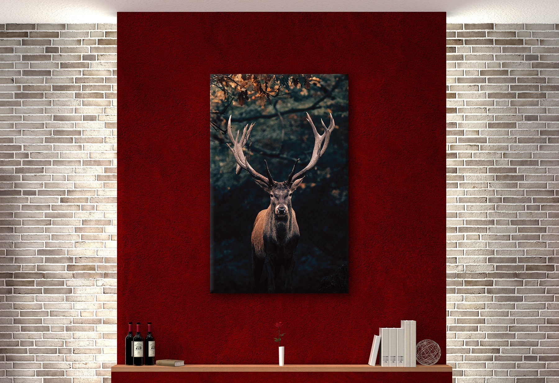 Bönninghoff Tableau sur toile »Wandbild HIRSCH IM WALD 78x118 cm – Leinwandbild Keilrahmen Deko« Cerf 1 cuis tlg. tendu sur châssis