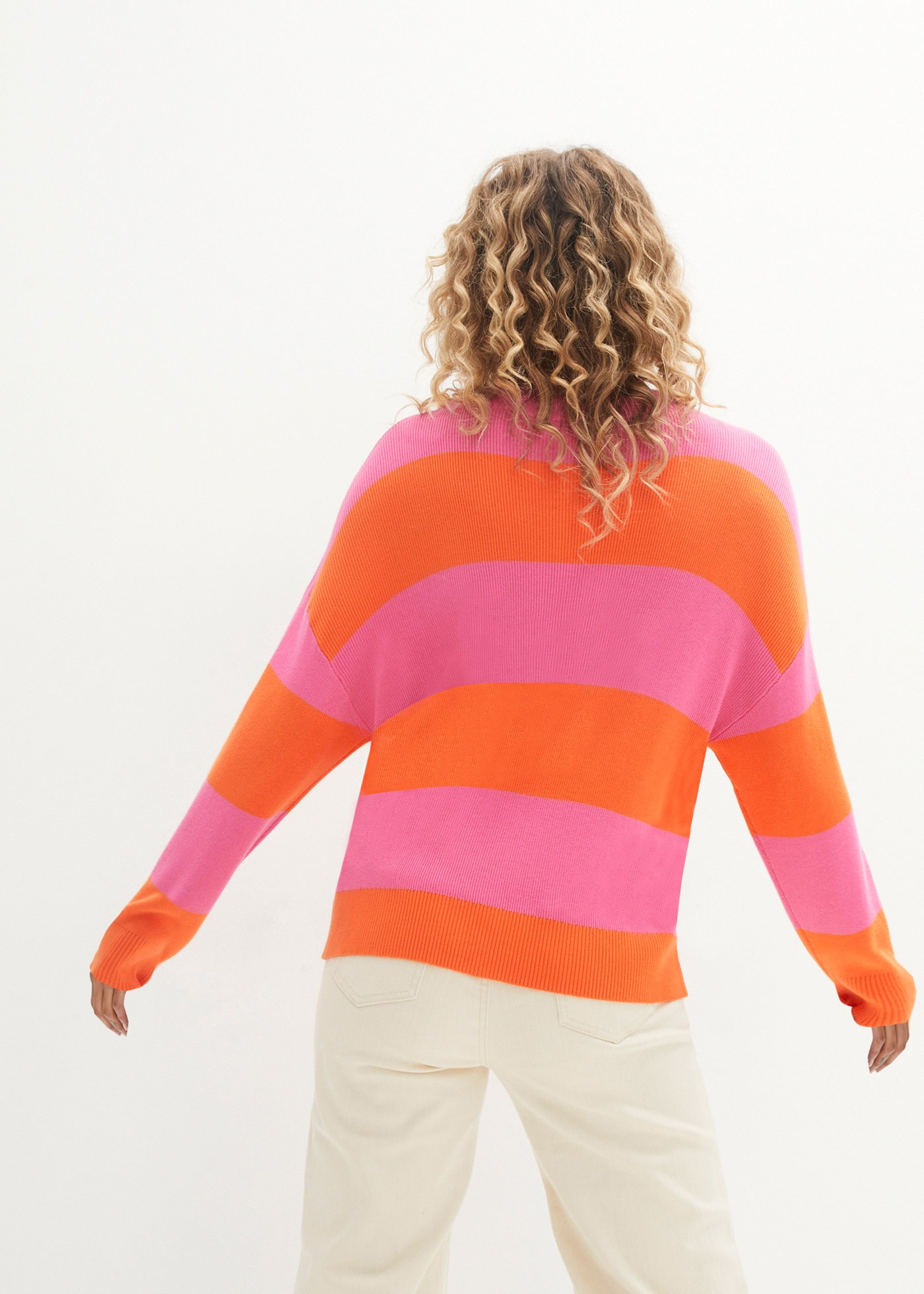bonprix Strickpullover gestreiftes Design, ohne Verschluss, normale Länge, Oversize-Passform