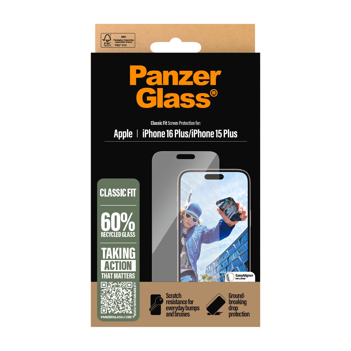 PanzerGlass Verre de protection d'écran »Classic Fit Screen Protection« für Apple iPhone 16 Plus Displayschutzfolie, Schutzfolie, Bildschirmschutz, kratz- & stossfest