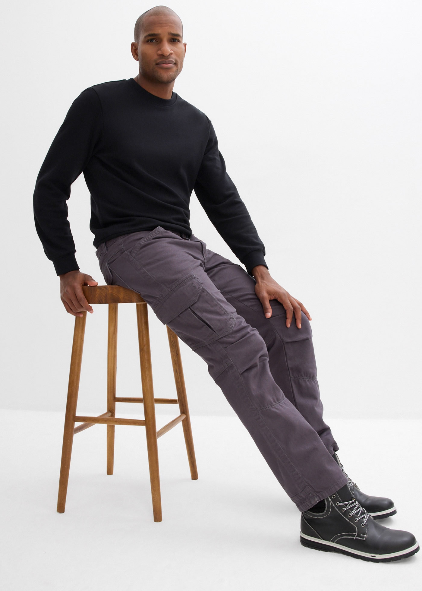 bonprix Pantalon cargo  aus Baumwolle, mit Reissverschlussdetail, relaxed fit Passform