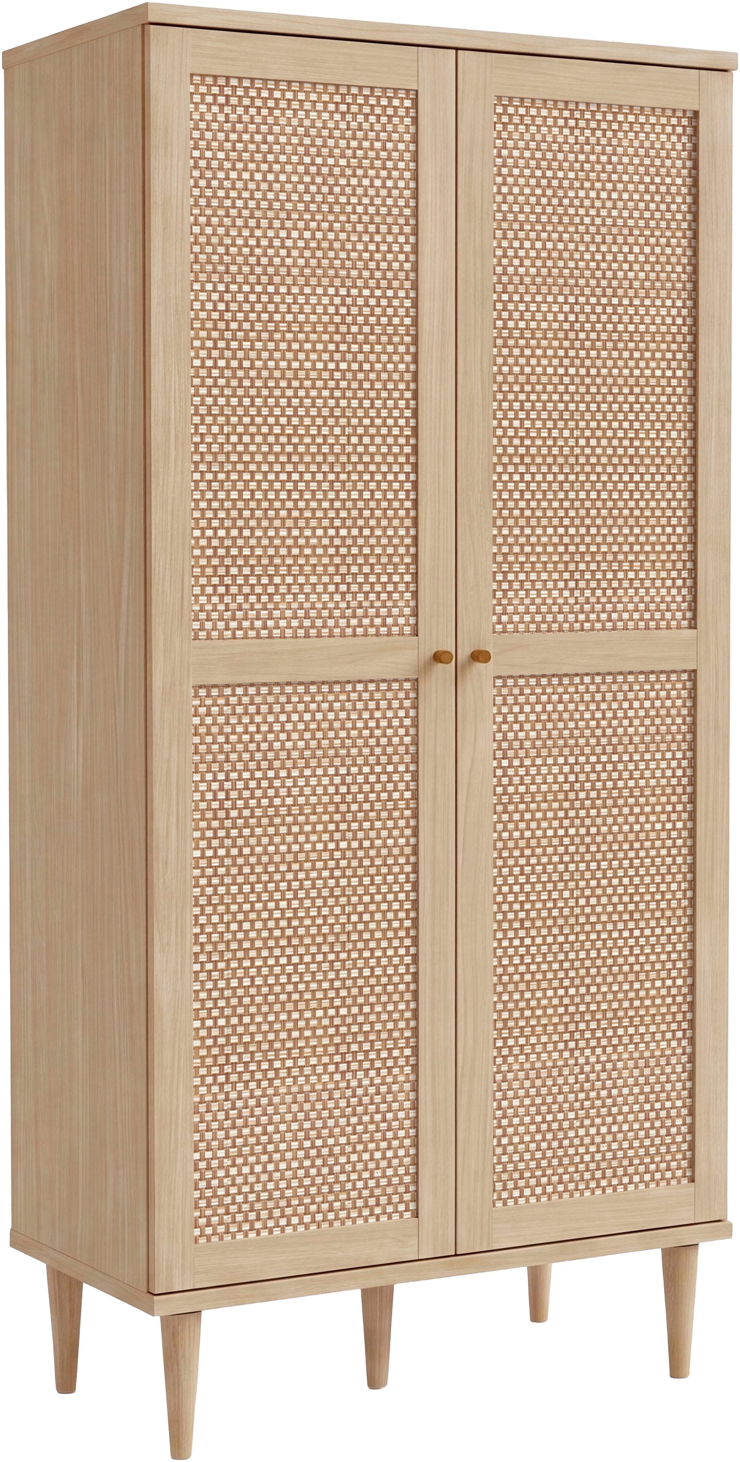 GOODproduct Kleiderschrank »ELLIAN, Kinderzimmerschrank, Rattan, Wiener Geflecht, 80cm breit« Boho-Stil, Holzfüsse, Metallgriffe, Made in EU, viel Stauraum, FSC®