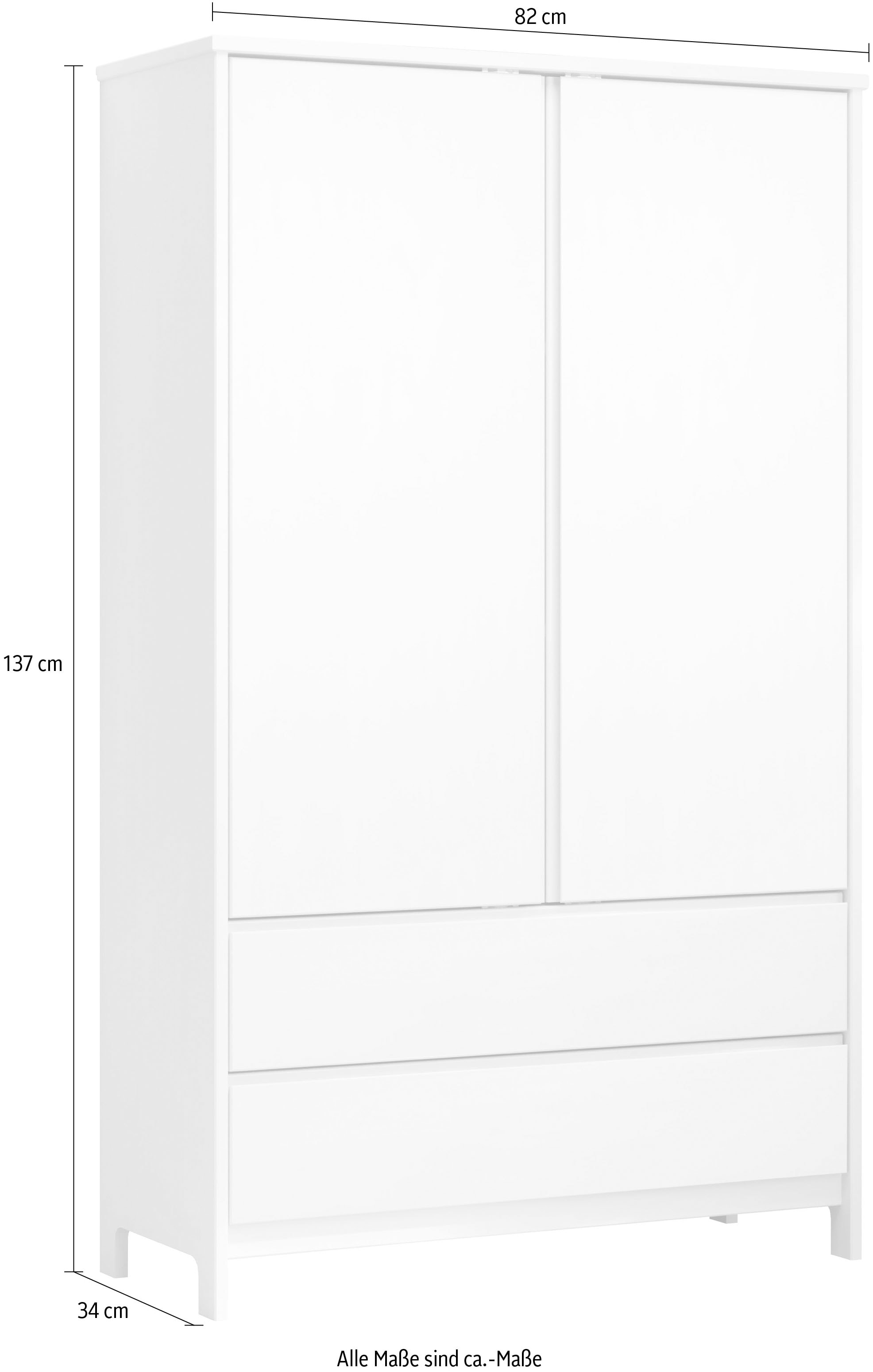 Home affaire Kleiderschrank »Aarhus« 1 Stk. tlg. Weisser, griffloser Massivholz Schrank - Mit 2 praktischen Schubladen