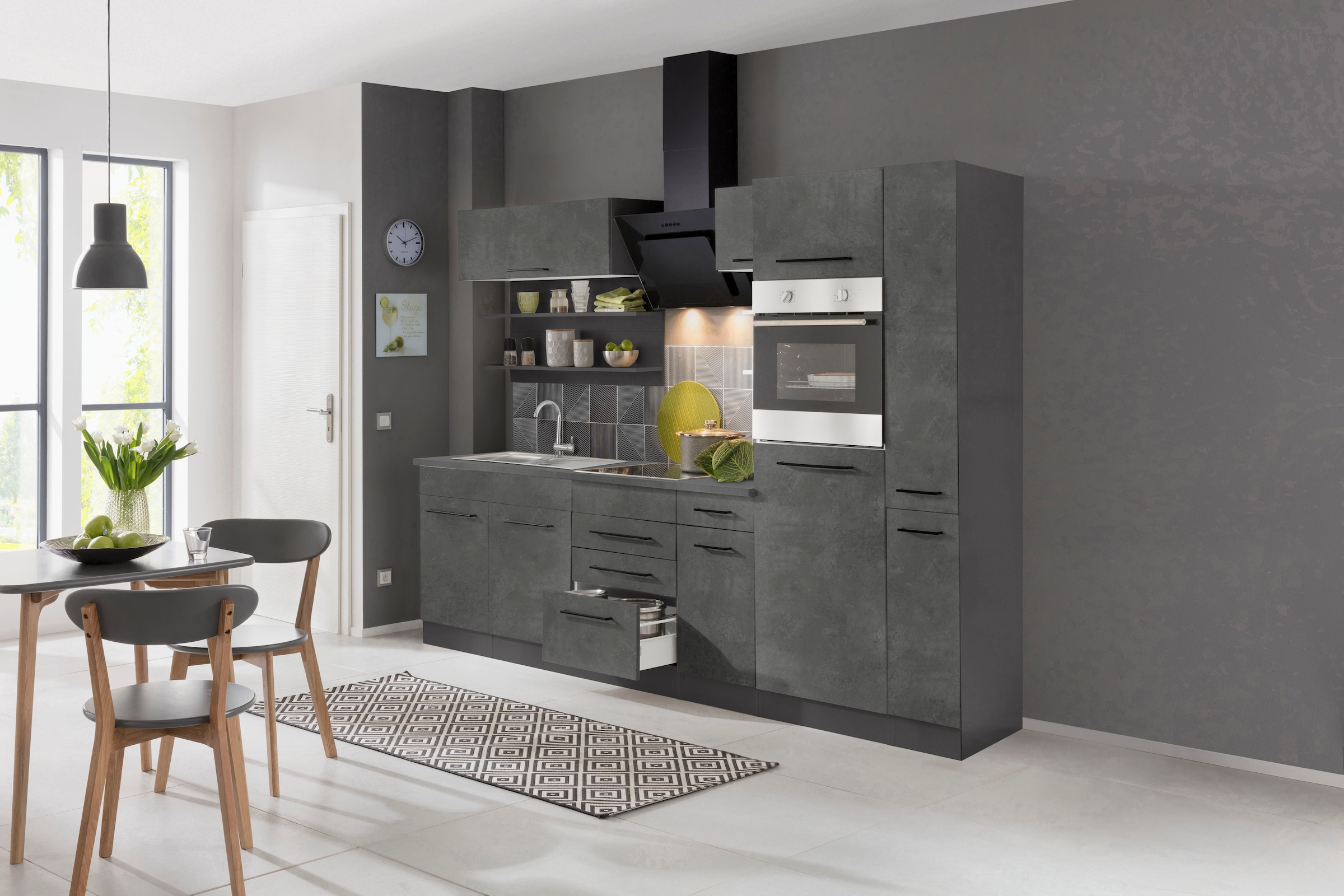 KOCHSTATION Küchenzeile »KS-Tulsa« ohne E-Geräte, Breite 270 cm, schwarze Metallgriffe, MDF Fronten