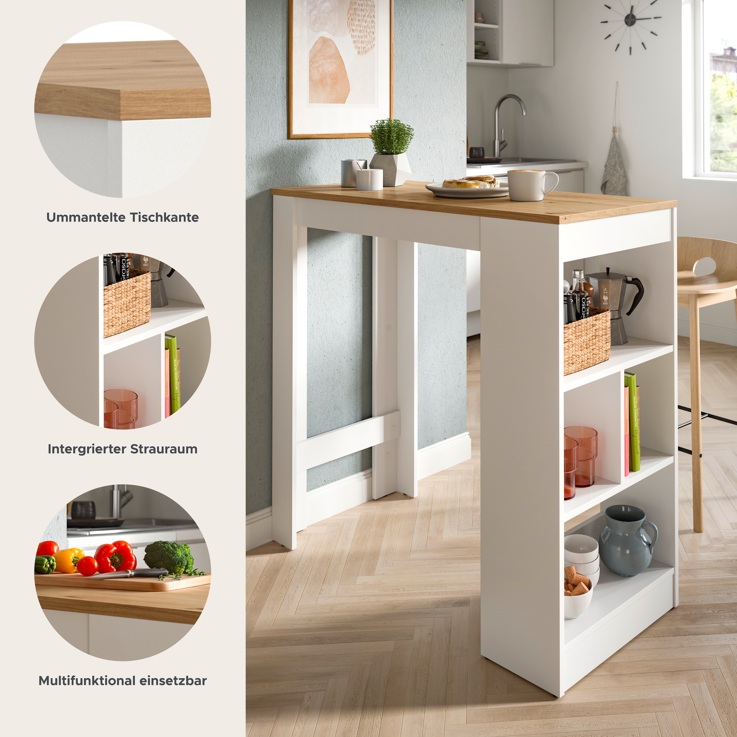 GOODproduct Bartisch »NORDBY, Breite x Höhe: 105 x 103cm, 4 offene Fächer« Esstisch, Stehtisch, Tresentisch, Bistrotisch, Küchentisch